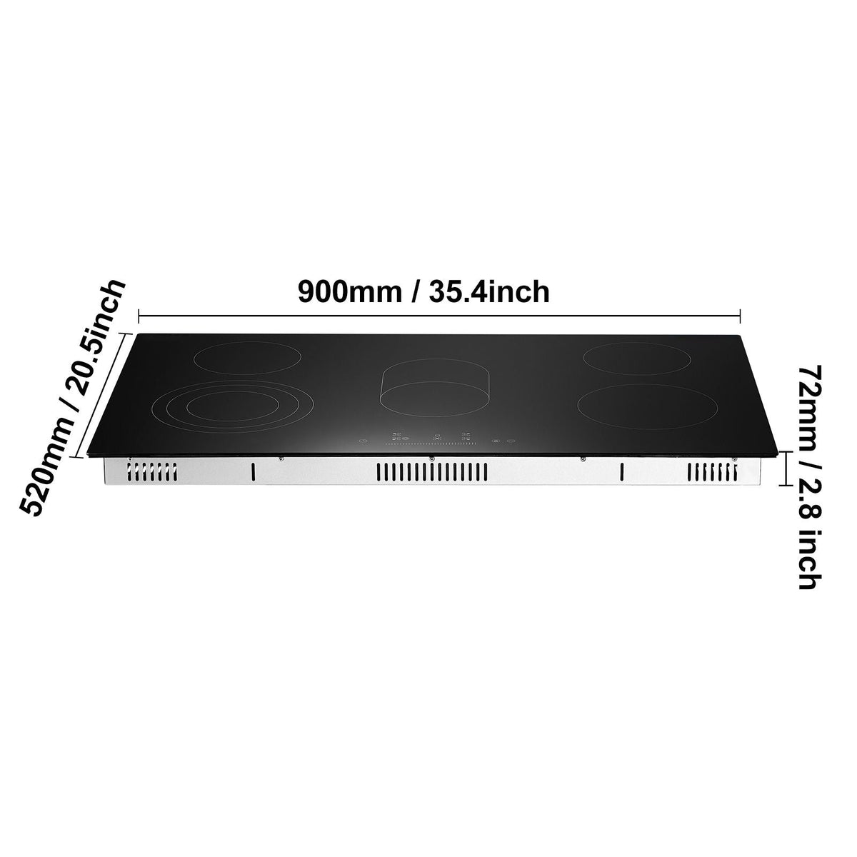 Electric Cooktop, 36 inch 5 Burners Built-in Electric Stove Top, 8600W Ceramic Top Radiant Cooktop with Glass Panel, Touch Control, Timer, Child Lock, 9 Heat Level, 220-240V, Hard Wire (No Plug)
