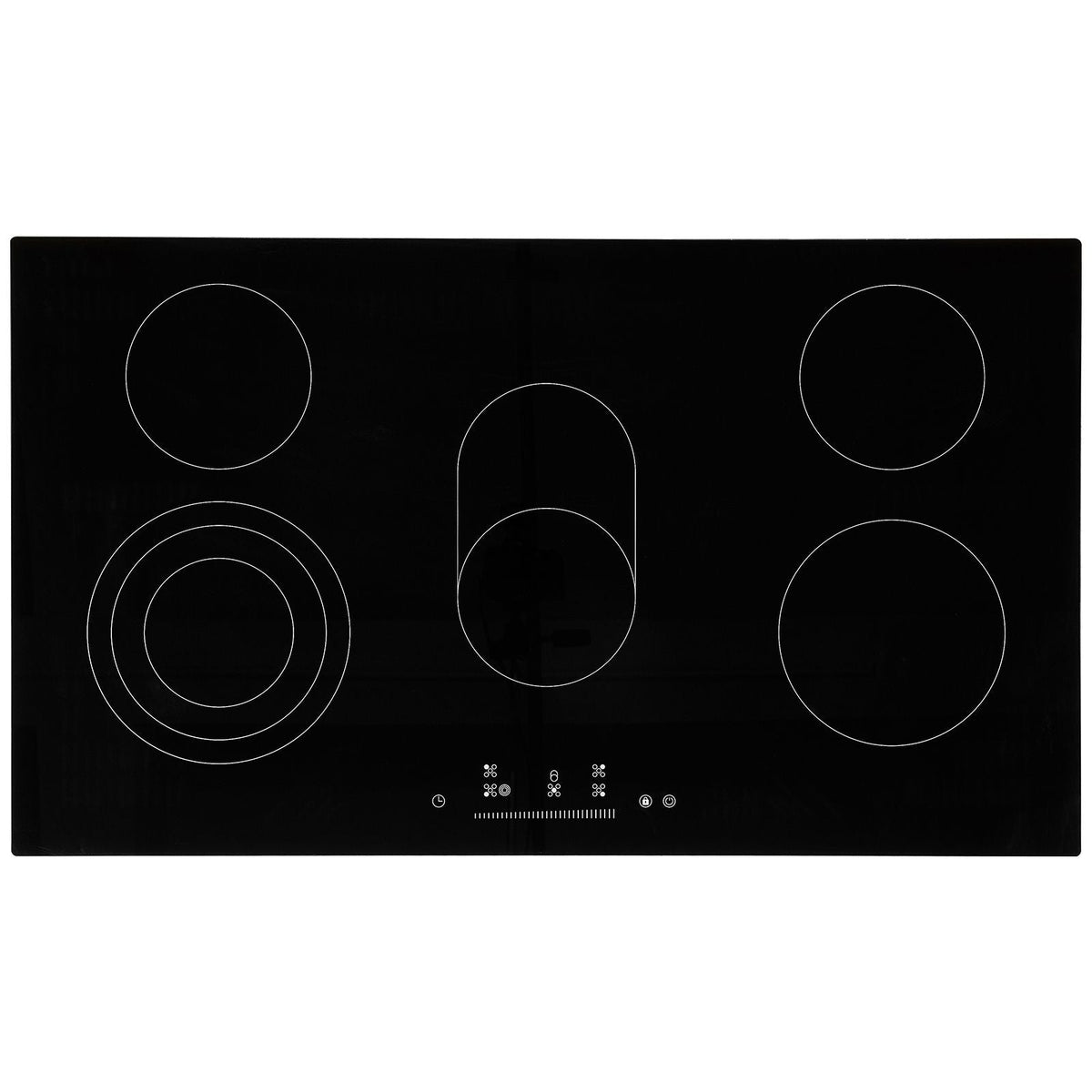 Electric Cooktop, 36 inch 5 Burners Built-in Electric Stove Top, 8600W Ceramic Top Radiant Cooktop with Glass Panel, Touch Control, Timer, Child Lock, 9 Heat Level, 220-240V, Hard Wire (No Plug)
