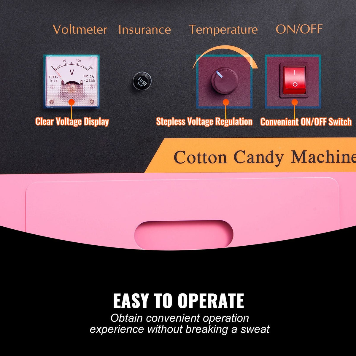 Electric Cotton Candy Machine Cart with Bubble Cover Shield, 1000W Commercial Floss Maker with Stainless Steel Bowl, Sugar Scoop and Drawer, Perfect for Home, Kids Birthday, Family Party, Pink