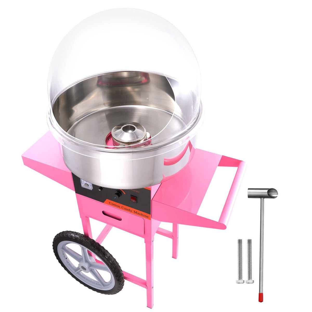Electric Cotton Candy Machine Cart with Bubble Cover Shield, 1000W Commercial Floss Maker with Stainless Steel Bowl, Sugar Scoop and Drawer, Perfect for Home, Kids Birthday, Family Party, Pink