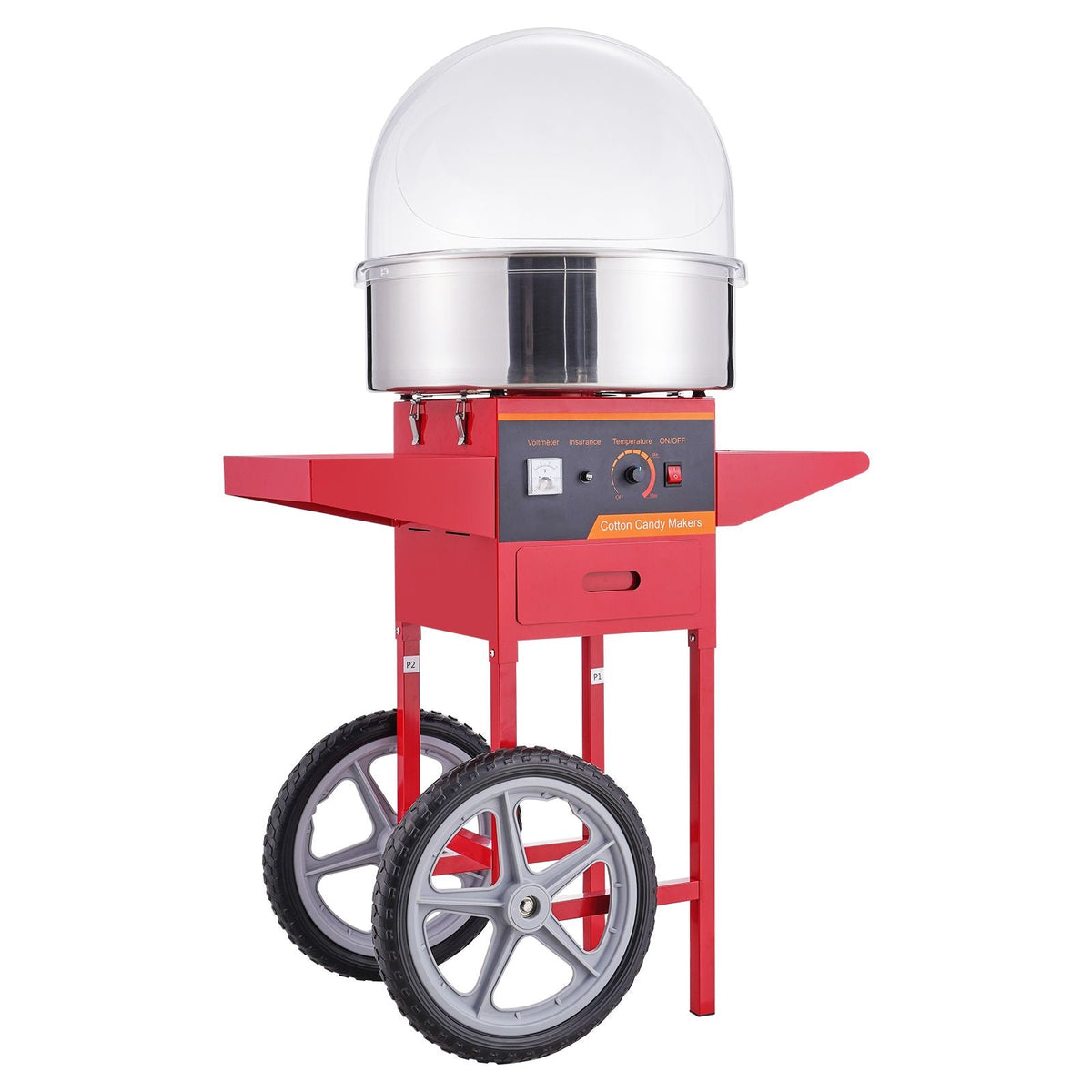 Electric Cotton Candy Machine with Cart, 1000W Commercial Candy Floss Maker with Cover, Stainless Steel Bowl, Sugar Scoop and Drawer, Perfect for Home, Kids Birthday, Family Party, Red