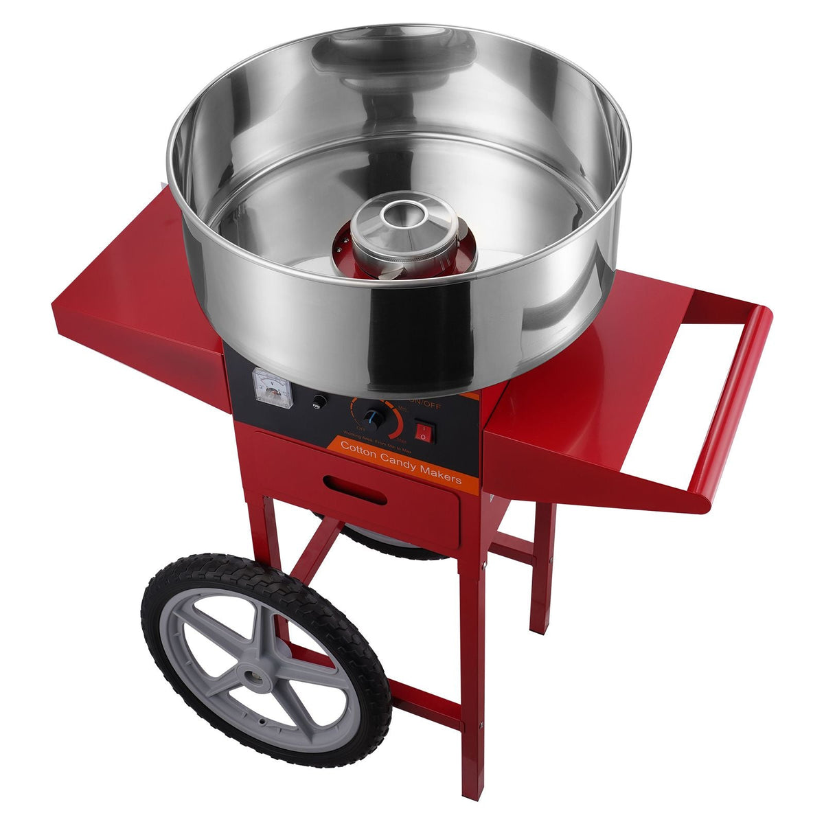 Electric Cotton Candy Machine with Cart, 1000W Commercial Candy Floss Maker with Stainless Steel Bowl, Sugar Scoop and Drawer, Perfect for Home, Kids Birthday, Family Party, Red