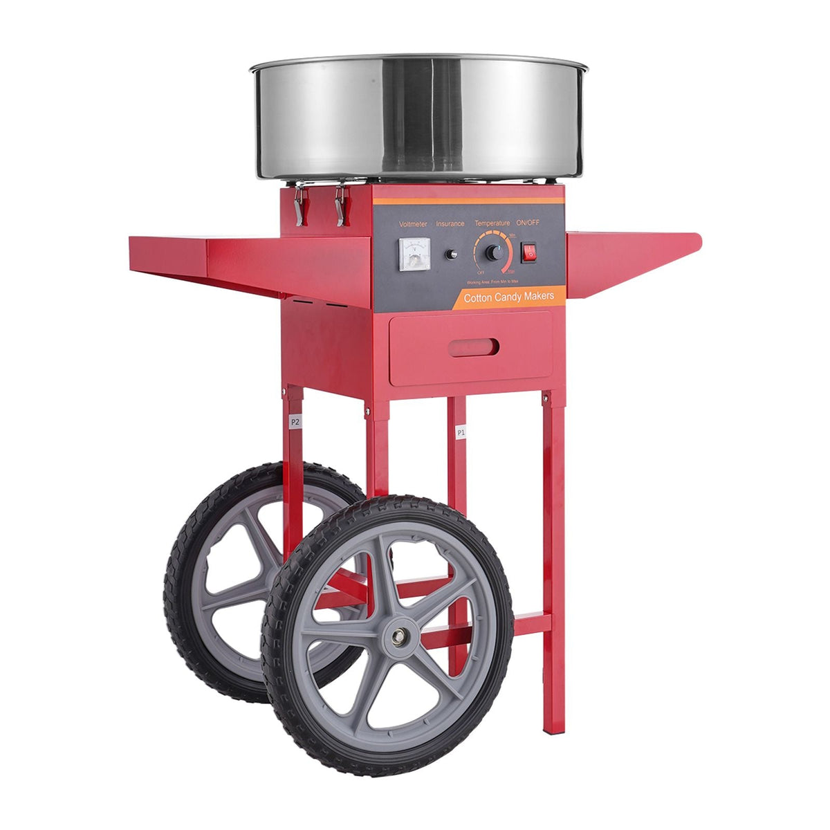 Electric Cotton Candy Machine with Cart, 1000W Commercial Candy Floss Maker with Stainless Steel Bowl, Sugar Scoop and Drawer, Perfect for Home, Kids Birthday, Family Party, Red