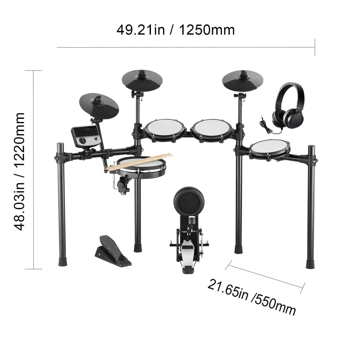 Electric Drum Set, 32 Drum Kits & 480 Sounds Electronic Drum Kit, USB MIDI Supported 10 in Quiet Mesh Snare Electric Drum Set with 10 in Cymbals Drum Sticks & Pedals, for Beginners & Adults