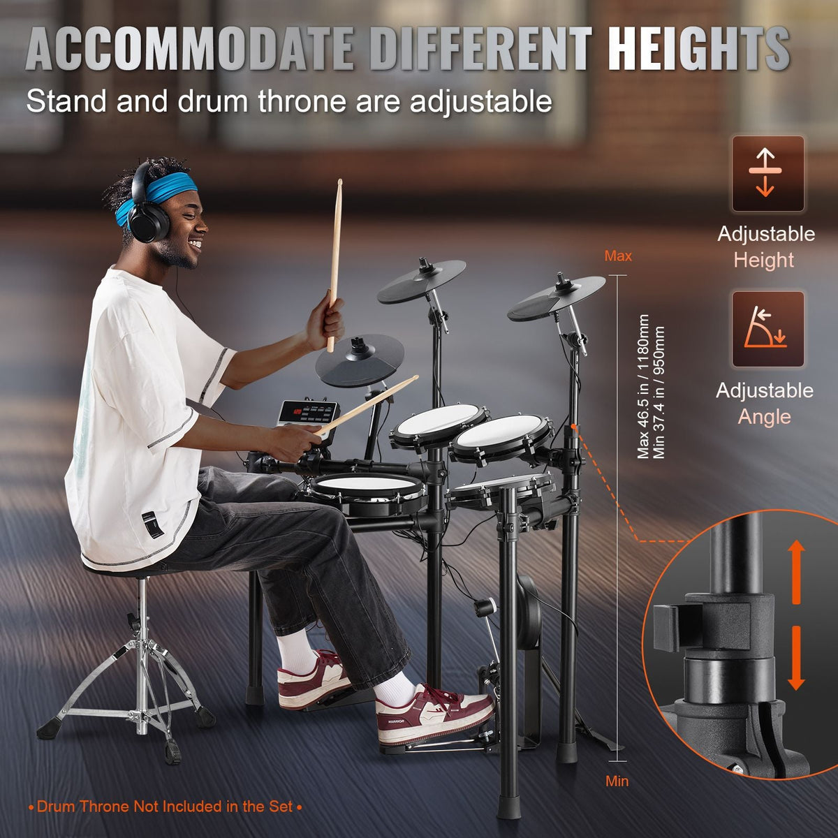 Electric Drum Set, 32 Drum Kits & 480 Sounds Electronic Drum Kit, USB MIDI Supported 10 in Quiet Mesh Snare Electric Drum Set with 10 in Cymbals Drum Sticks & Pedals, for Beginners & Adults