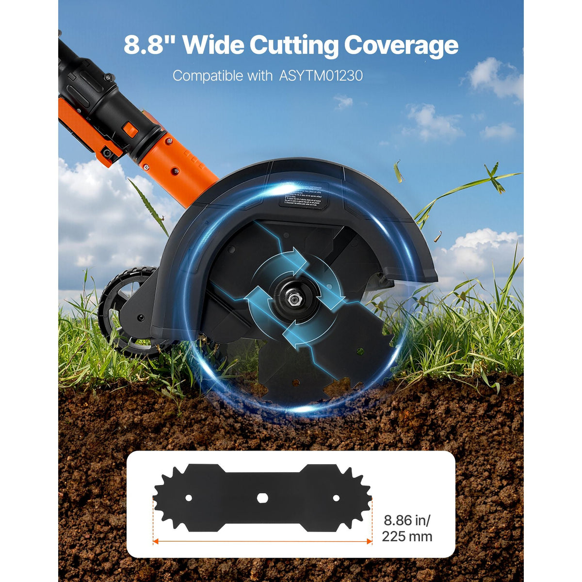 Electric Edger Blades, 8.8-inch Length, 3-Pack Replacement Blades, 65Mn High-Carbon Steel with Electrophoretic Coating, Multi-Serrated Sharp Edge, Compatible with the ASYTM01230 Edger