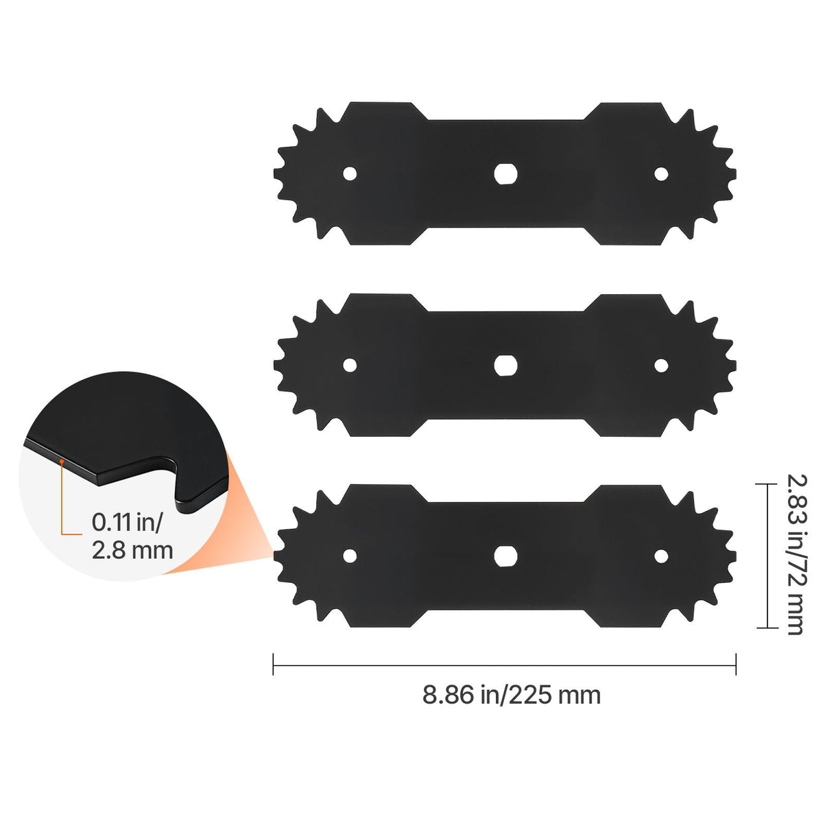 Electric Edger Blades, 8.8-inch Length, 3-Pack Replacement Blades, 65Mn High-Carbon Steel with Electrophoretic Coating, Multi-Serrated Sharp Edge, Compatible with the ASYTM01230 Edger