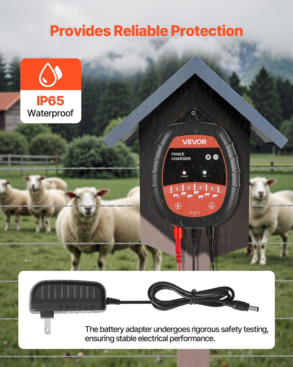 Electric Fence Charger, 10kV 1J, AC DC Electric Fence Energizer with LED Indicator, 1.86 Miles Range, Powerful Plug-in Fences Charger, Prevents Wild Animals Intrusion for Livestock Poultry