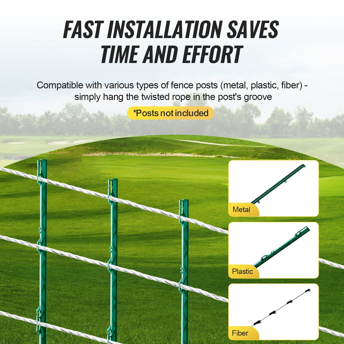 Electric Fence Wire, 656Ft 200M Portable Polywire, 1/4" Diameter 6 Stainless Steel Strands for Reliable Conductivity and UV, Rust Resistance, Fencing Rope Line for Horse, Cattle, Livestock