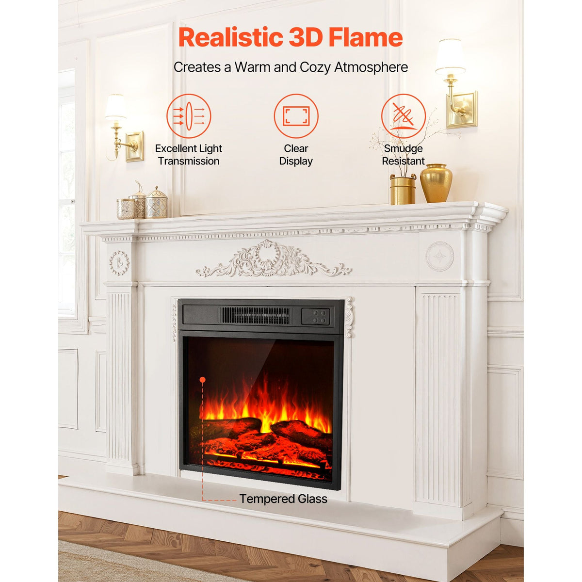 Electric Fireplace Insert, 18 inch Recessed and Wall Mounted with Adjustable 3 Flame Brightness Levels & 24h Timer & Remote Control, Indoor Heater w/ Overheat Protection, 5000BTU Black