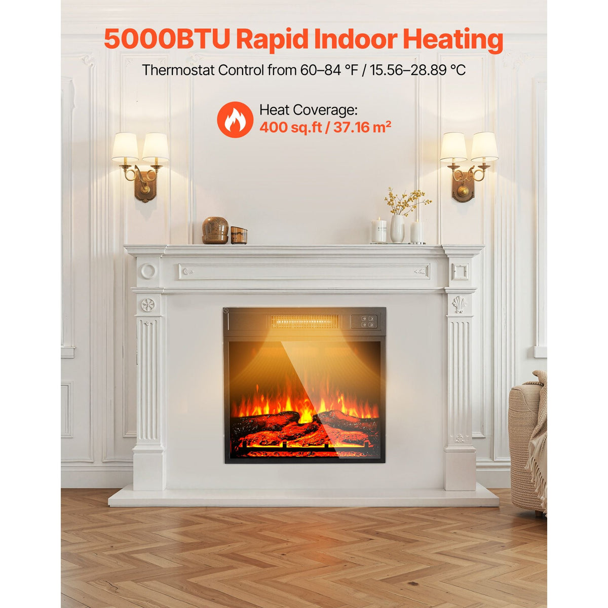 Electric Fireplace Insert, 18 inch Recessed and Wall Mounted with Adjustable 3 Flame Brightness Levels & 24h Timer & Remote Control, Indoor Heater w/ Overheat Protection, 5000BTU Black
