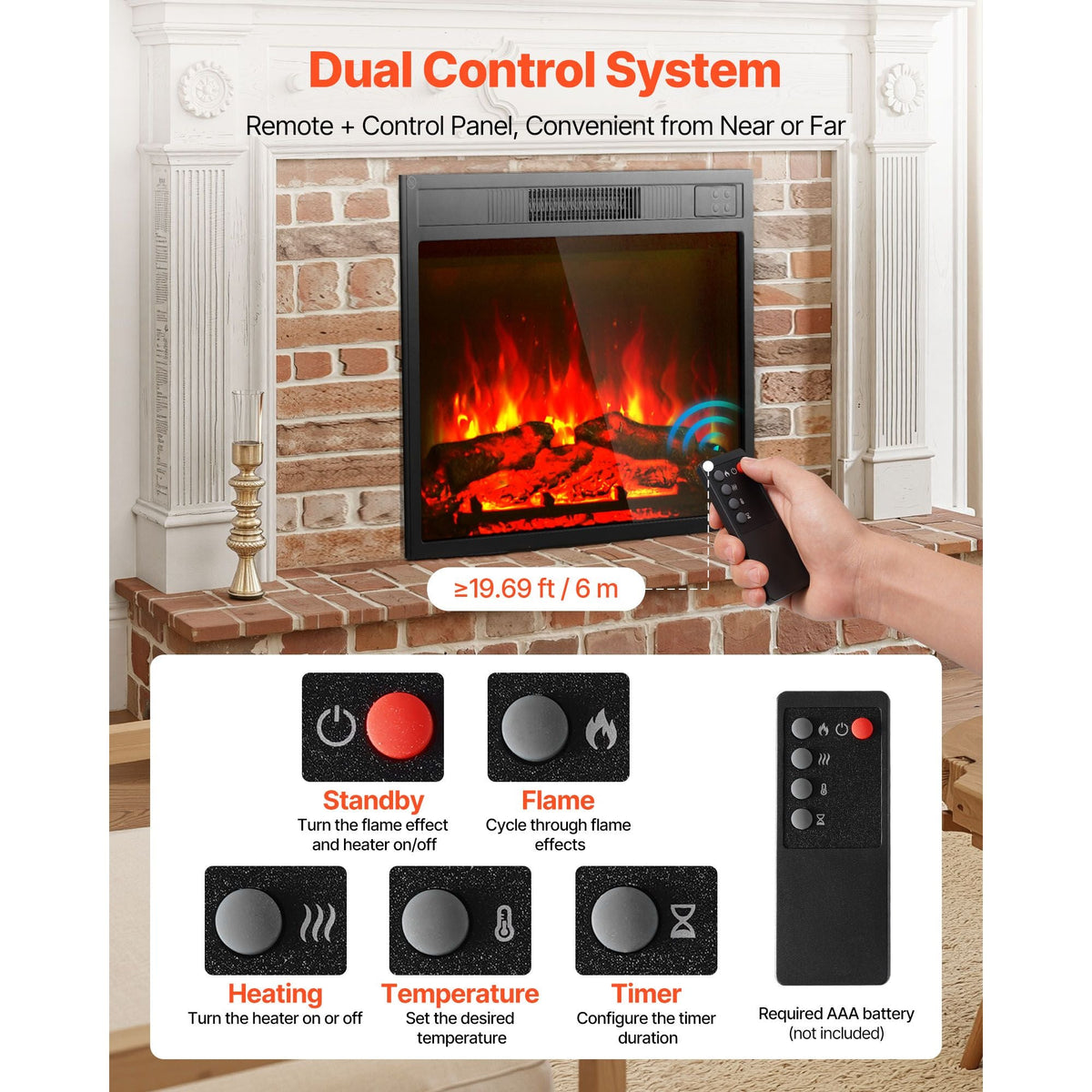 Electric Fireplace Insert, 23 inch Recessed and Wall Mounted with Adjustable 3 Flame Brightness Levels & 24h Timer & Remote Control, Indoor Heater w/ Overheat Protection, 5000BTU Black