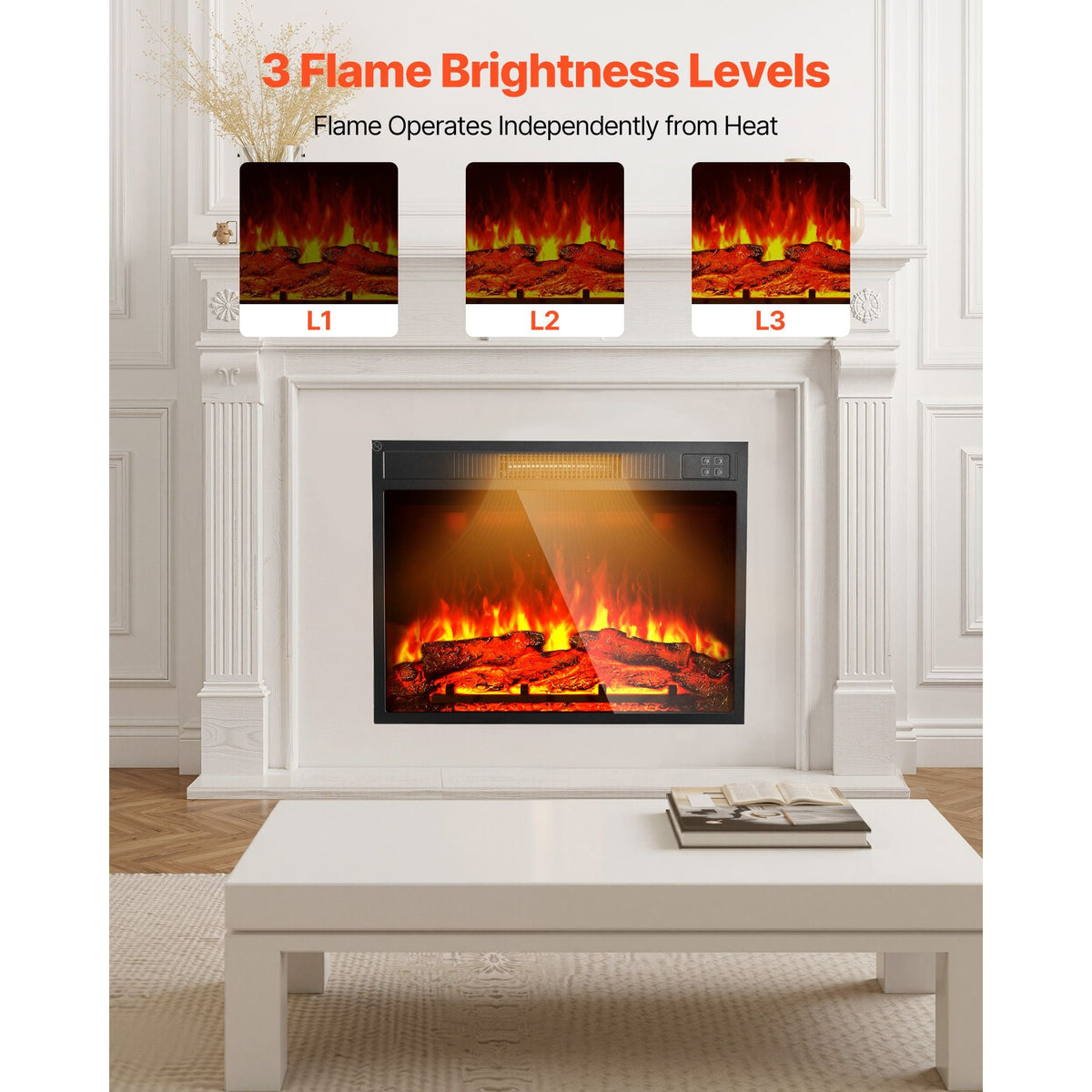 Electric Fireplace Insert, 23 inch Recessed and Wall Mounted with Adjustable 3 Flame Brightness Levels & 24h Timer & Remote Control, Indoor Heater w/ Overheat Protection, 5000BTU Black