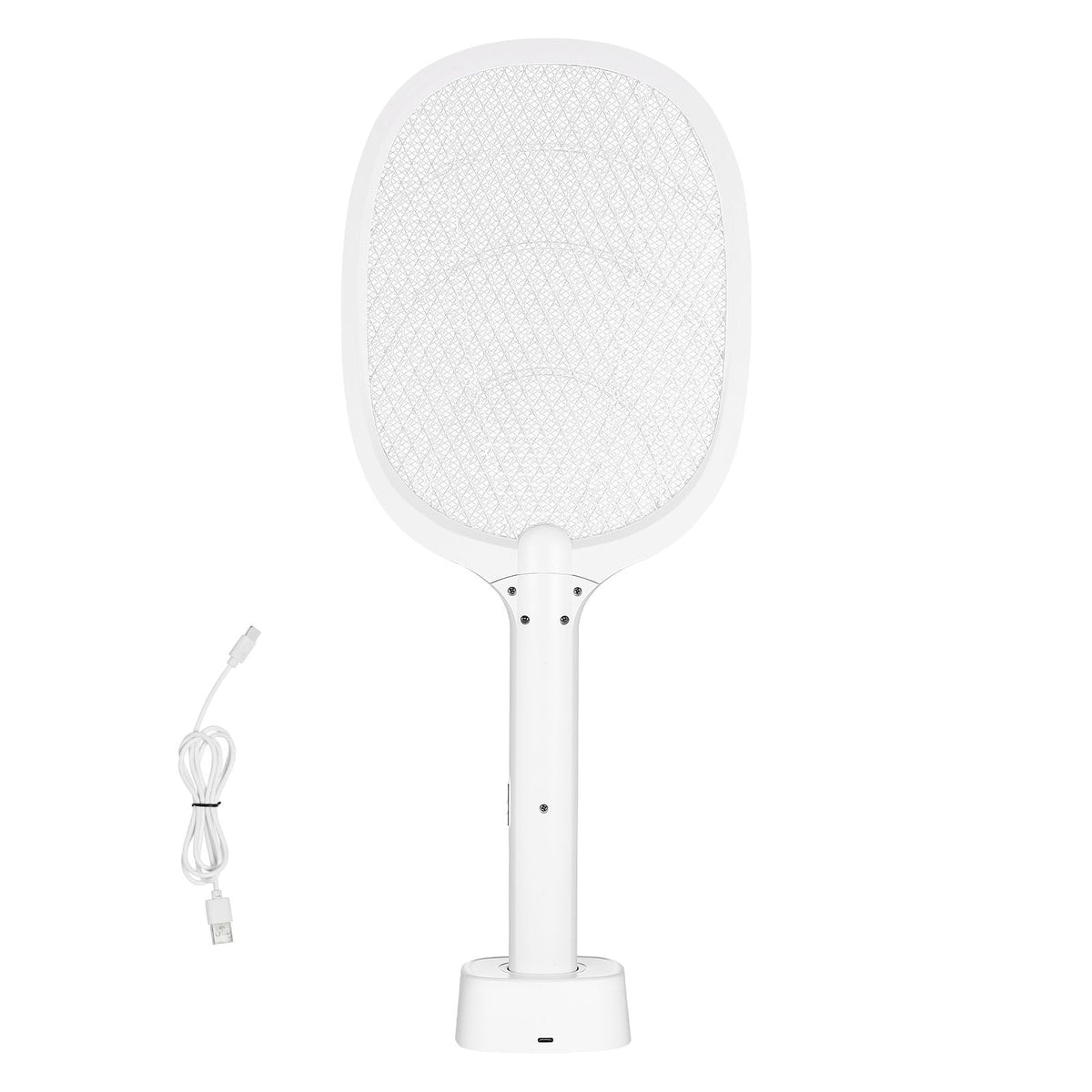 Electric Fly Swatter, Zapper Racket with 3 Layers Mesh & Digital Screen Display, Dual Modes Fly Killer with 1500mAh Battery Rechargeable for Home, Bedroom, Kitchen and Patio, White