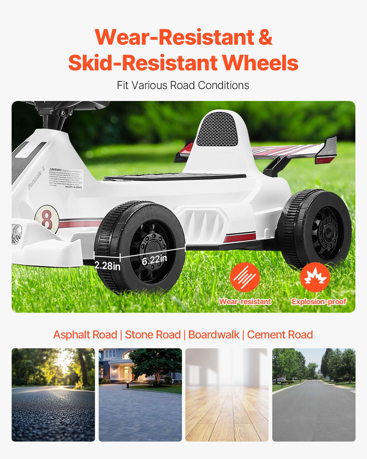 Electric Go Kart, 6V 4.5Ah Battery, Pedal Go Kart Portable Outdoor Race Toy for Kids Ages 2+, 20000 RPM Motor, 2 MPH Constant Speed, LED Headlight & Horn, Non-slip Tires, 44 lbs Max Load, White