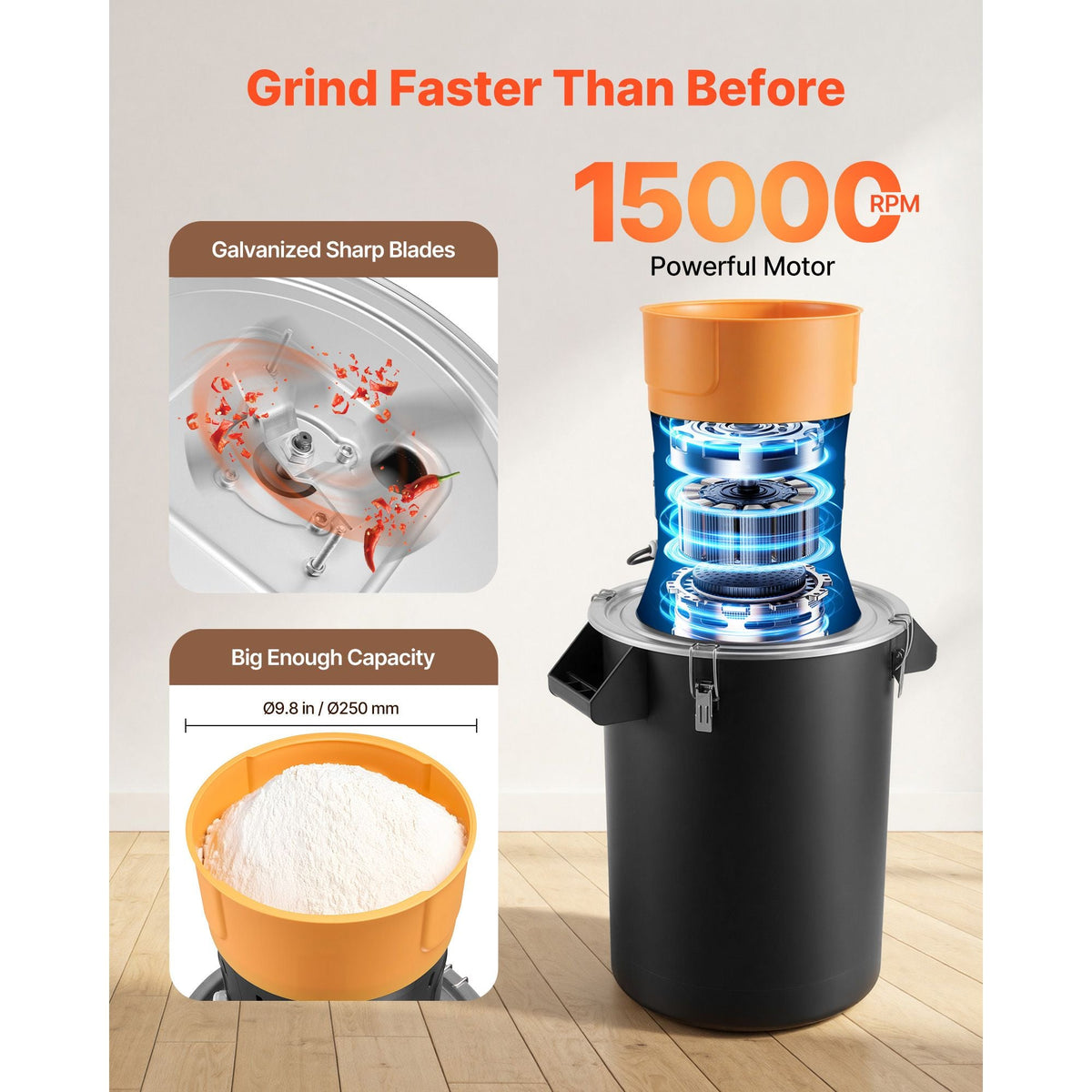 Electric Grain Mill Grinder, 600W High Power Commercial Spice Grinder, 14 Gal Pulverizer Powder Machine with Galvanized Sharp Blades, for Dry Grains, Spices, Cereals, Coffee, Corn & Pepper
