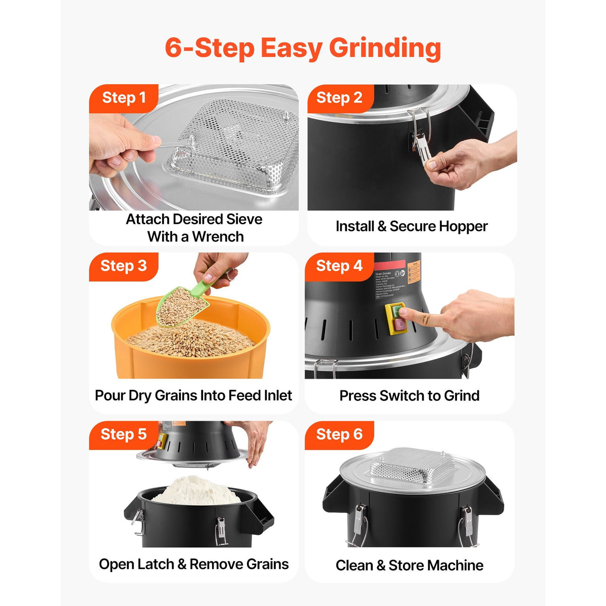 Electric Grain Mill Grinder, 600W High Power Commercial Spice Grinder, 14 Gal Pulverizer Powder Machine with Galvanized Sharp Blades, for Dry Grains, Spices, Cereals, Coffee, Corn & Pepper