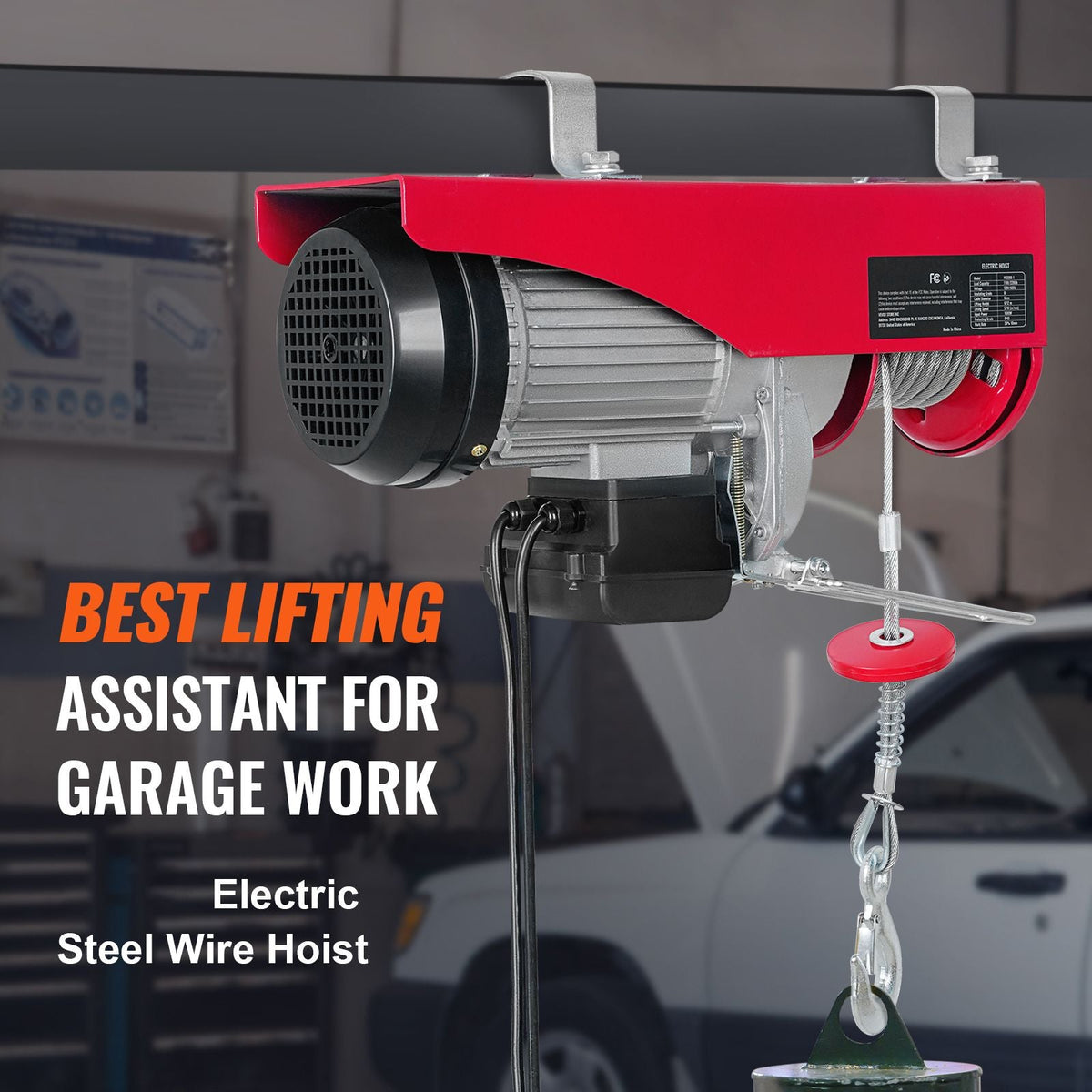 Electric Hoist, 440lbs Garage Hoist with 14ft Wired Control, 110 volt Electric Hoist Winch 40ft Single Cable Lifting Height, Pure Copper Motor and Emergency Stop Switch