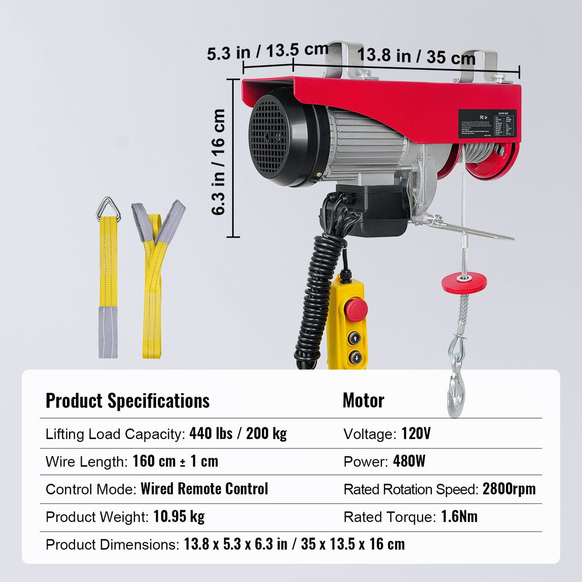 Electric Hoist, 440lbs Garage Hoist with 14ft Wired Control, 110 volt Electric Hoist Winch 40ft Single Cable Lifting Height, Pure Copper Motor and Emergency Stop Switch