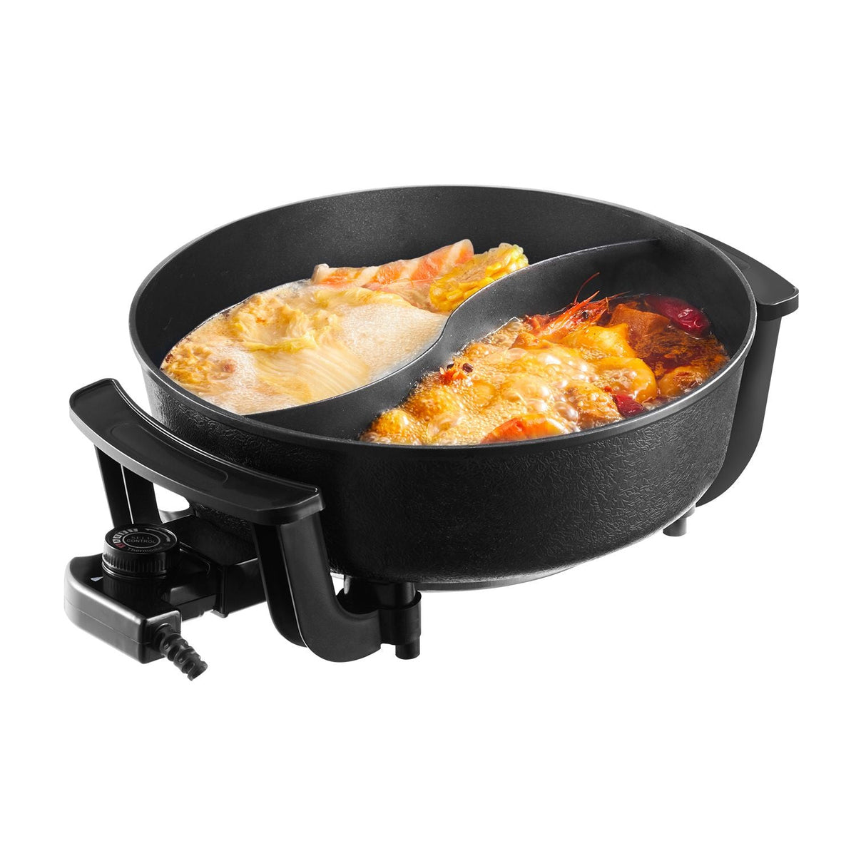 Electric Hot Pot, 1360W 5 L Double-flavor Shabu Shabu Pot, Non-Stick Electric Cooker with Divider, Clear Glass Lid, Temperature control, Chinese Hotpot for 6-10 People Family Dinning & Party