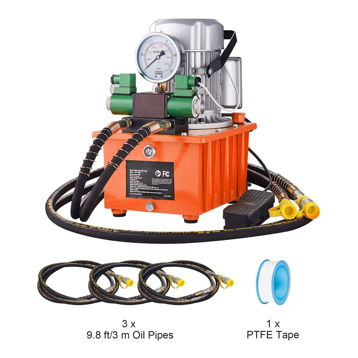 Electric Hydraulic Pump, 10000 PSI 750W 110V 488 in³/8L Capacity, Double Acting Solenoid Valve, Electric Driven Hydraulic Pump Power Pack Unit with Pedal Switch for Punching/Bending/Jack Machine