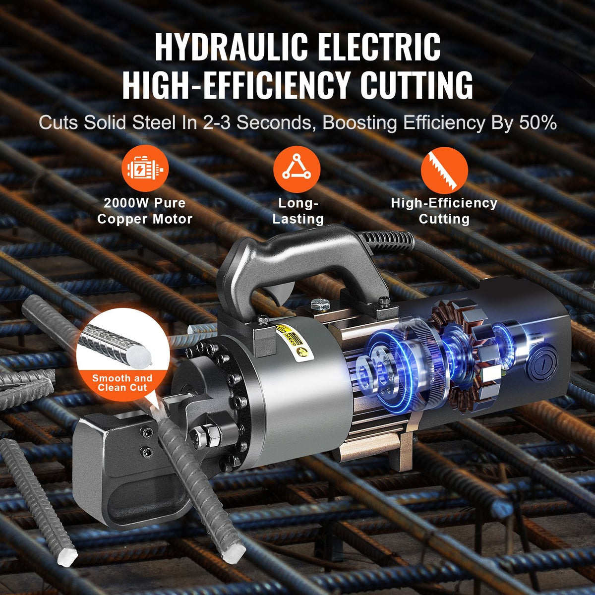 Electric Hydraulic Rebar Cutter, 2000W Portable Rebar Cutter, Cutting up to 1 Inch #8 4-25mm Rebar within 3.5 Seconds, High Power Steel Rebar Cutter with Oil Can Rich Accessories,Black RC-25