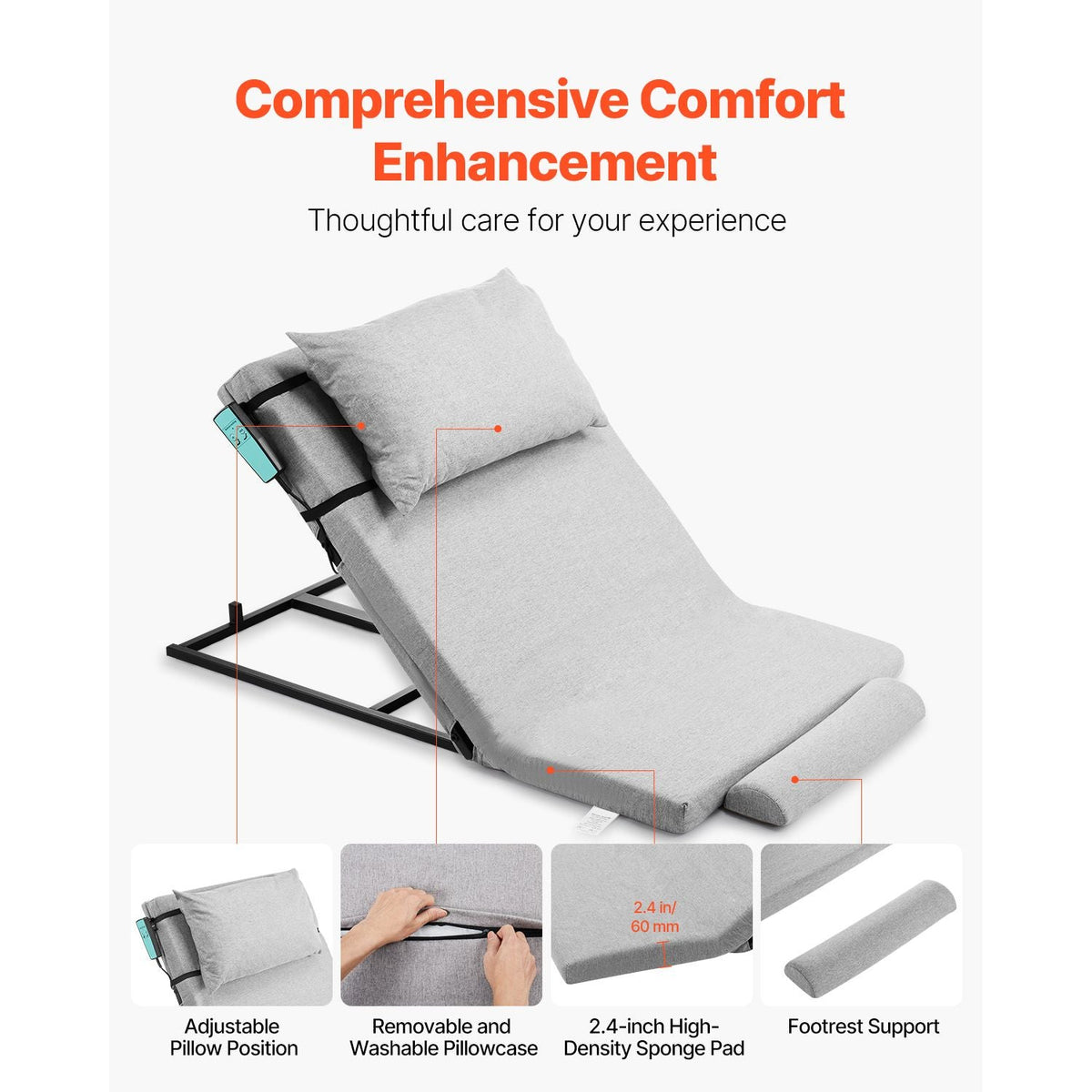 Electric Lifting Backrest for Bed, 300 lbs Capacity, 4-68° Adjustable Lifting Bed Backrest, with Headrest & Legrest, Machine Washable for Cleaning, Fit Pregnant Women Elderly Patient Handicapped