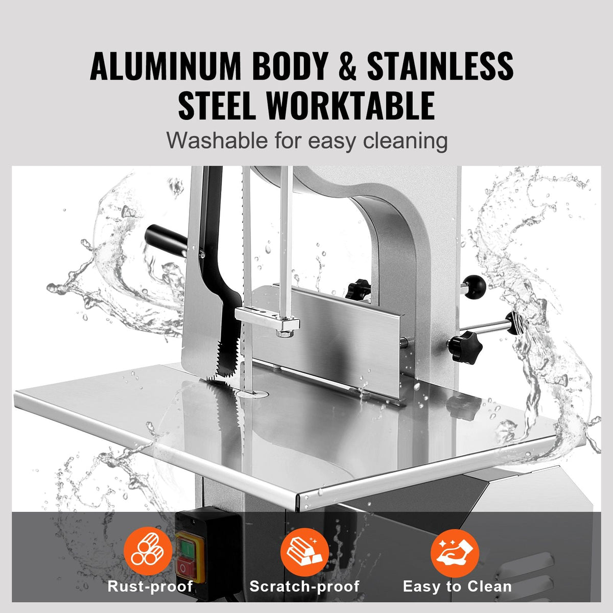 Electric Meat Saw, 1800W Stainless Vertical Cutter, 19.1"x15" Workbench, 7.09" Cutting Thickness, Includes 5 Blades for Slicing Frozen Meat, Pork, Beef, and Ribs