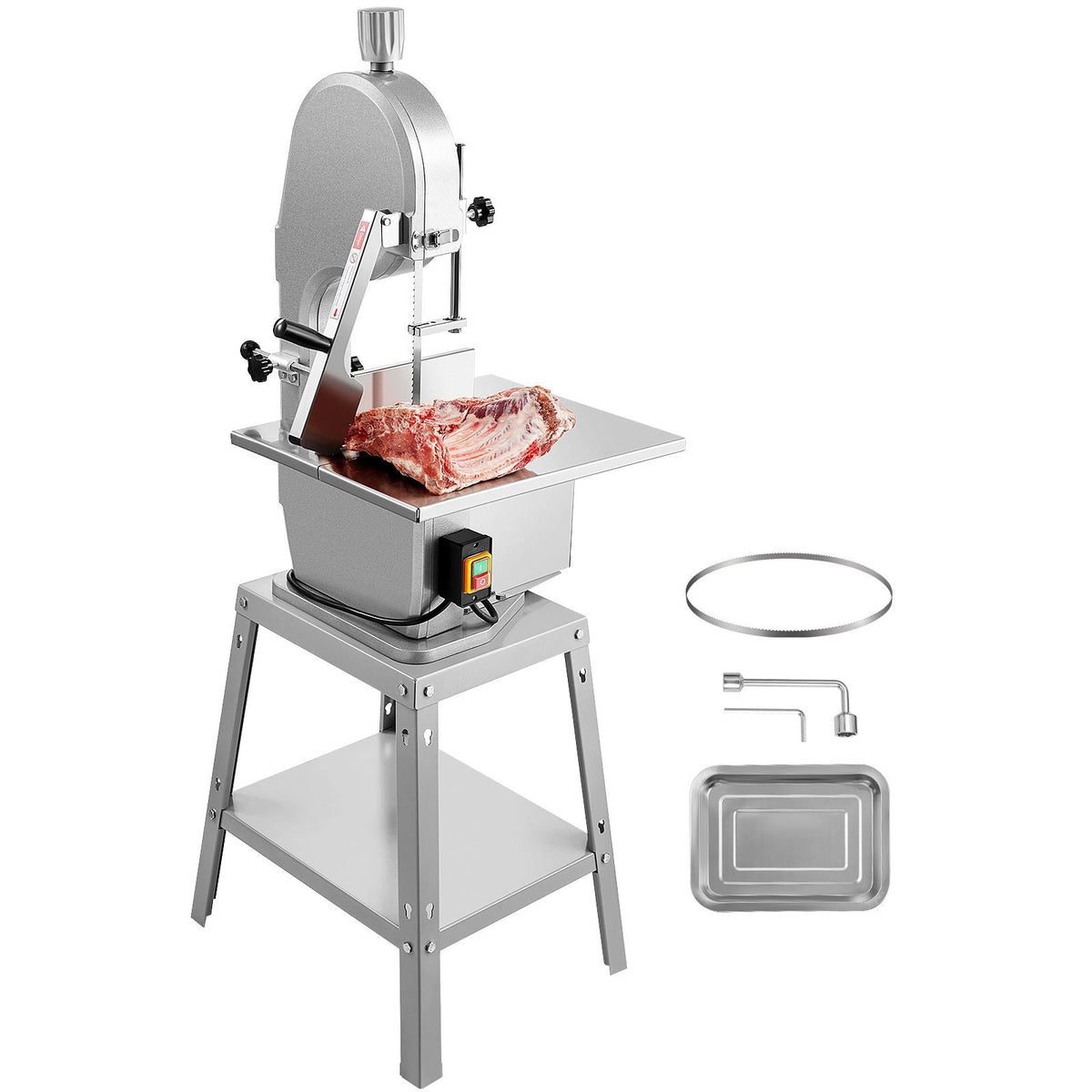 Electric Meat Saw, 1800W Stainless Vertical Cutter, 19.1"x15" Workbench, 7.09" Cutting Thickness, Includes 5 Blades for Slicing Frozen Meat, Pork, Beef, and Ribs