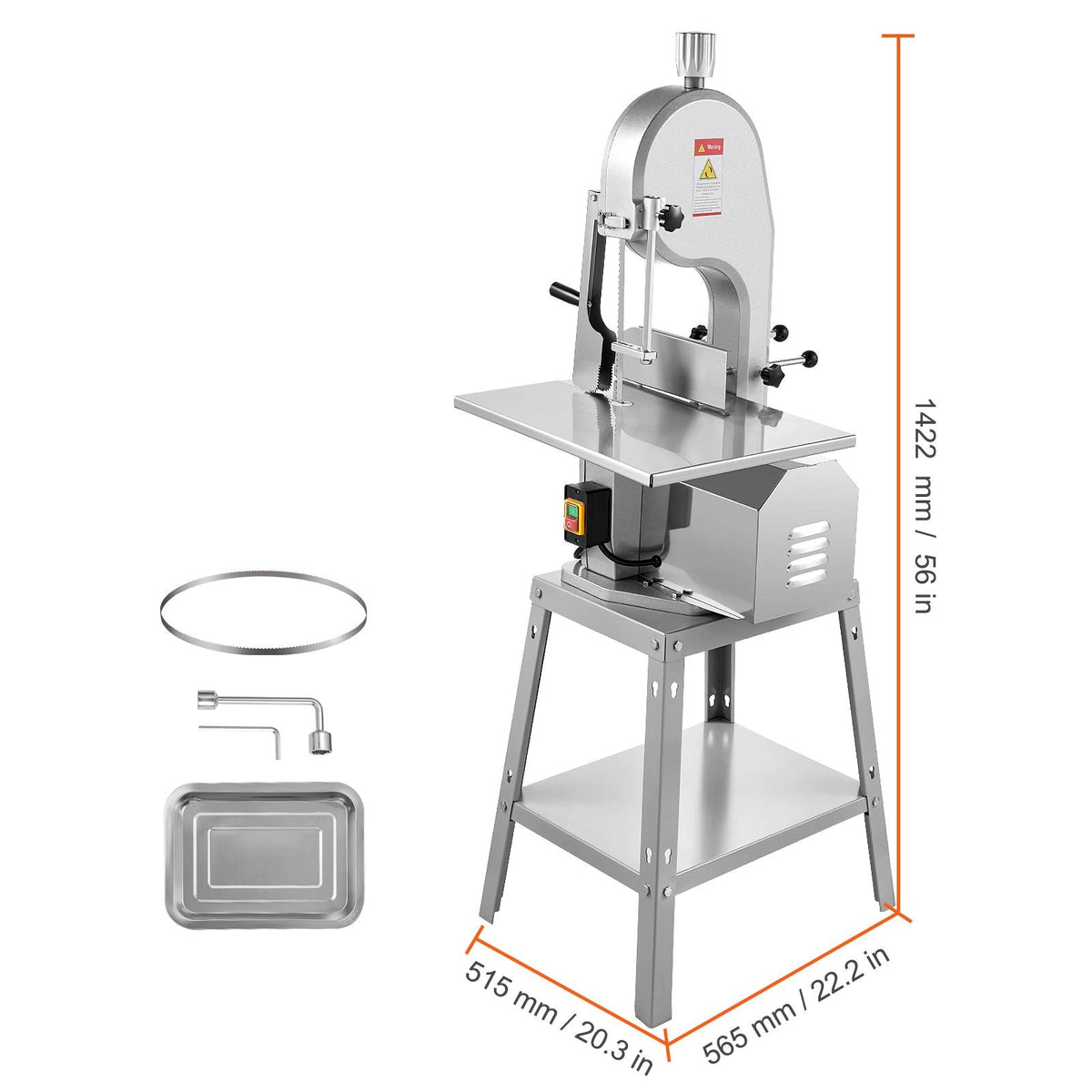Electric Meat Saw, 1800W Stainless Vertical Cutter, 19.1"x15" Workbench, 7.09" Cutting Thickness, Includes 5 Blades for Slicing Frozen Meat, Pork, Beef, and Ribs