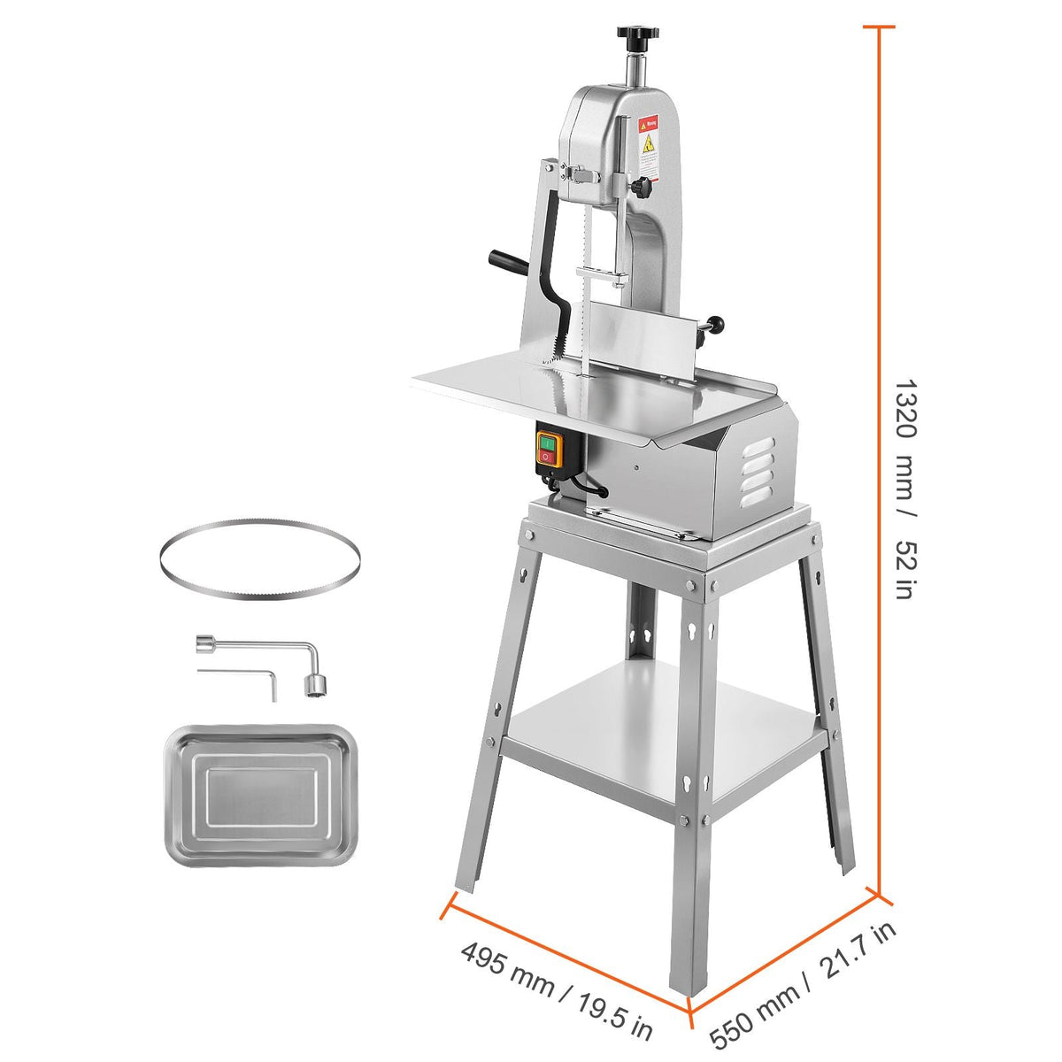 Electric Meat Saw, 850W Stainless Vertical Cutter, 19.1"x15" Workbench, 7.09" Cutting Thickness, Includes 5 Blades for Slicing Frozen Meat, Pork, Beef, and Ribs