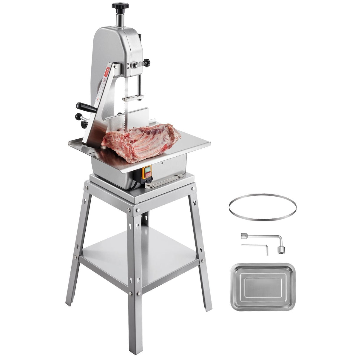 Electric Meat Saw, 850W Stainless Vertical Cutter, 19.1"x15" Workbench, 7.09" Cutting Thickness, Includes 5 Blades for Slicing Frozen Meat, Pork, Beef, and Ribs