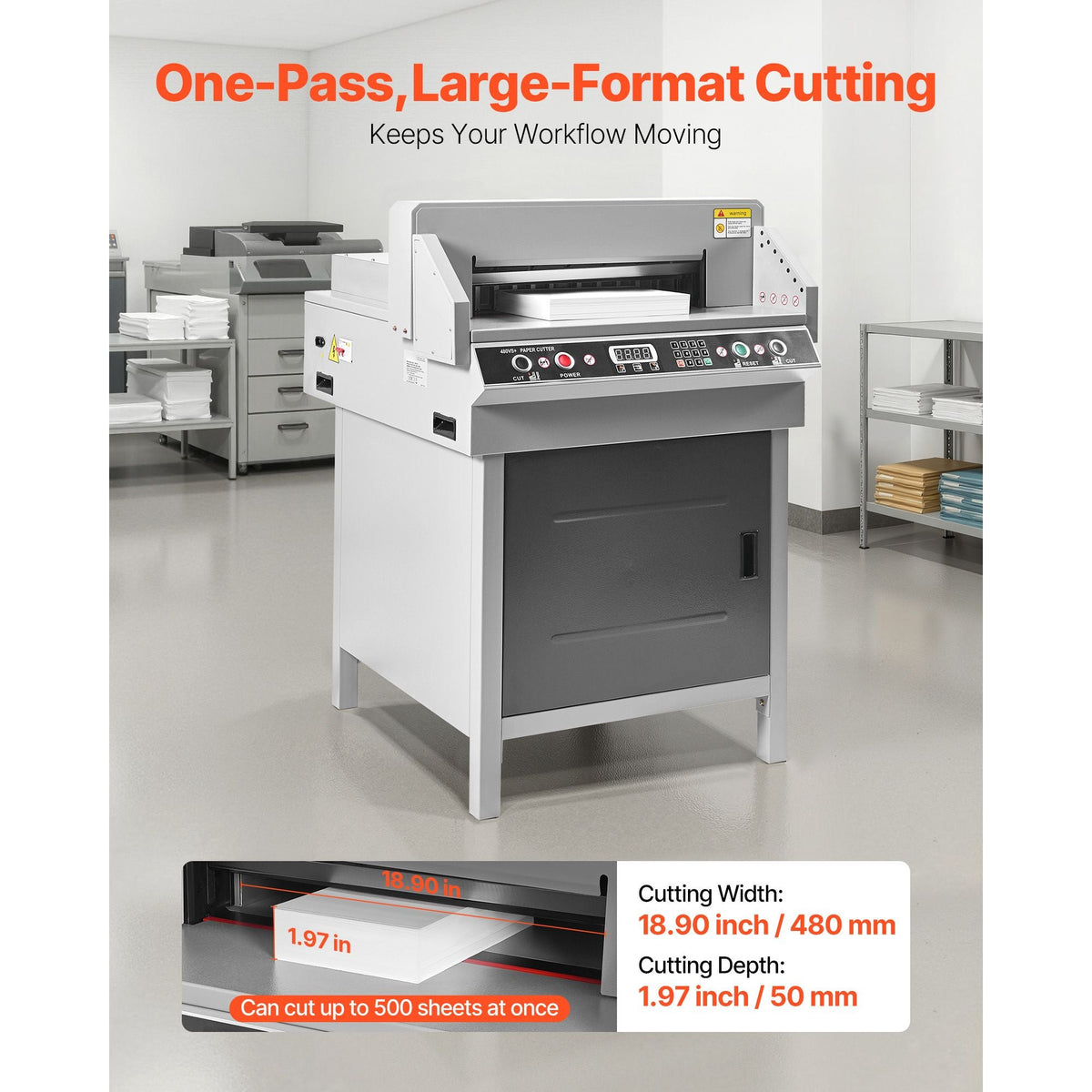 Electric Paper Cutter, Heavy Duty Metal Paper Cutter Machine, 18.9 inch Cutting Width, 1.97 inch Cutting Thickness, Electric Hydraulic Guillotine Trimmer with Infrared Function & Spare Blade