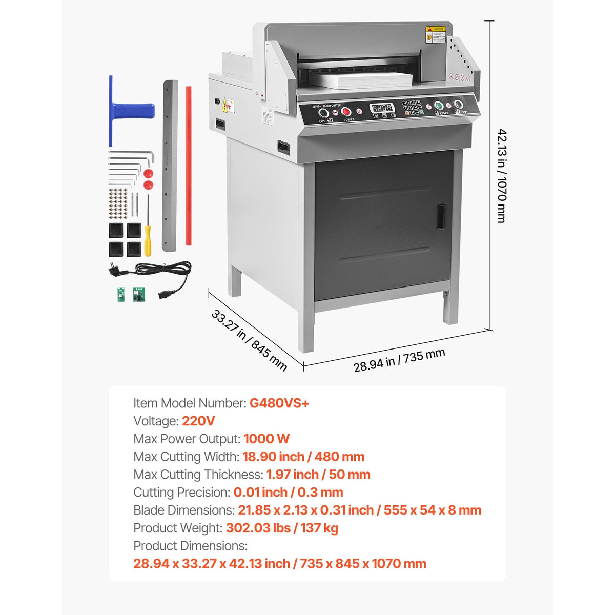 Electric Paper Cutter, Heavy Duty Metal Paper Cutter Machine, 18.9 inch Cutting Width, 1.97 inch Cutting Thickness, Electric Hydraulic Guillotine Trimmer with Infrared Function & Spare Blade