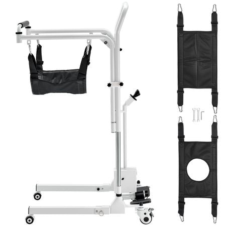 Electric Patient Lift Transfer Chair, Quick-Folding Patient Lift Wheelchair with Adjustable Height, Bedside Commode Toilet Chair with Wheels & 2 Seat Cushion for Senior Disabled, 220LBS Capacity