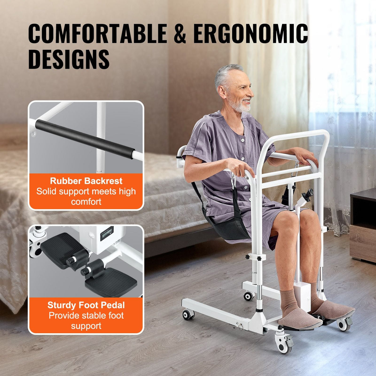 Electric Patient Lift Transfer Chair, Quick-Folding Patient Lift Wheelchair with Adjustable Height, Bedside Commode Toilet Chair with Wheels & 2 Seat Cushion for Senior Disabled, 220LBS Capacity