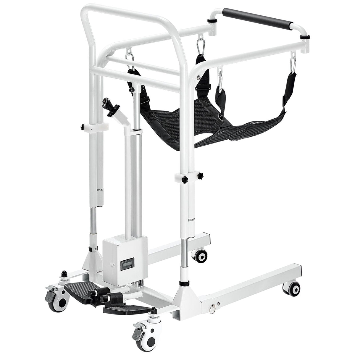 Electric Patient Lift Transfer Chair, Quick-Folding Patient Lift Wheelchair with Adjustable Height, Bedside Commode Toilet Chair with Wheels & 2 Seat Cushion for Senior Disabled, 220LBS Capacity