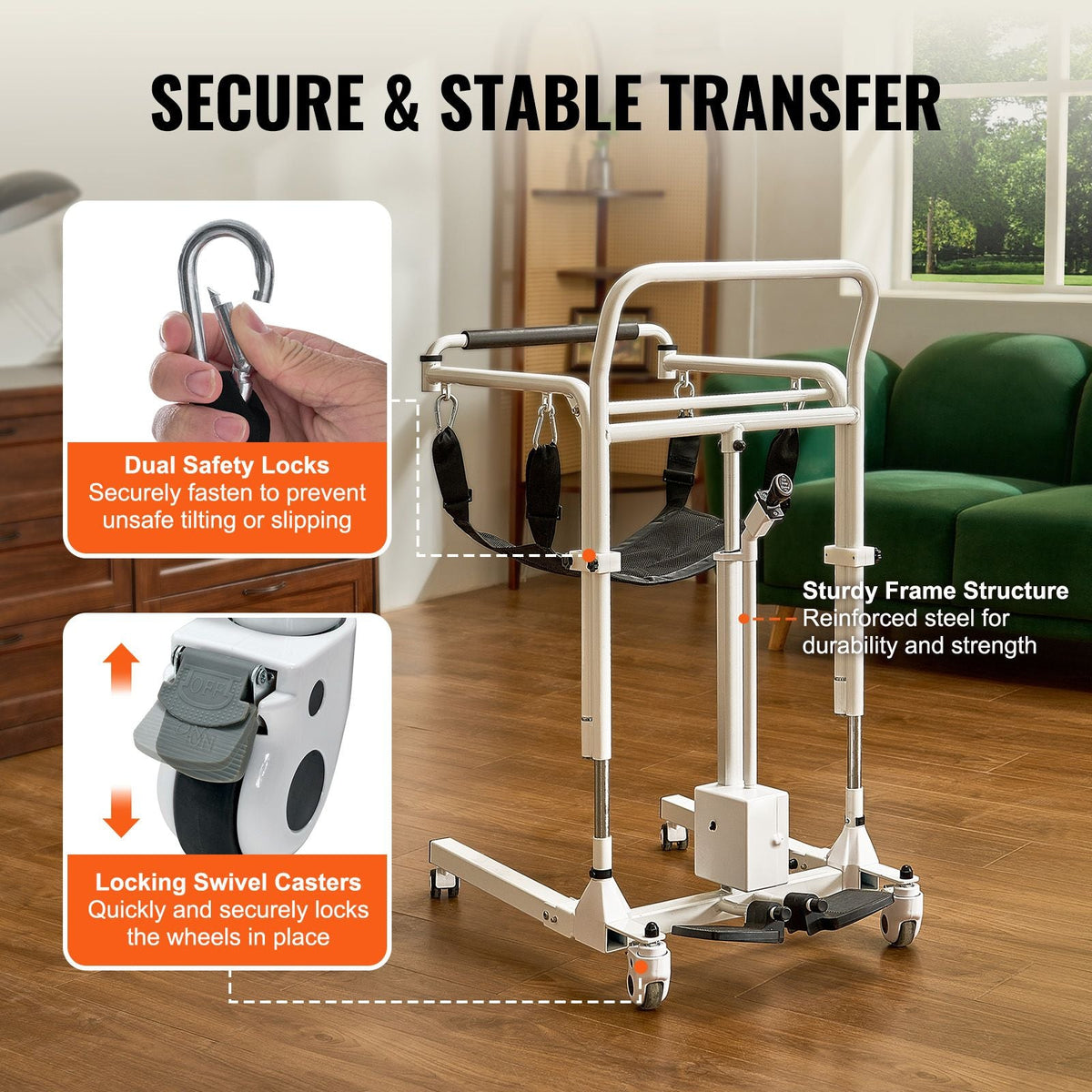 Electric Patient Lift Transfer Chair, Quick-Folding Patient Lift Wheelchair with Adjustable Height, Bedside Commode Toilet Chair with Wheels & 2 Seat Cushion for Senior Disabled, 220LBS Capacity