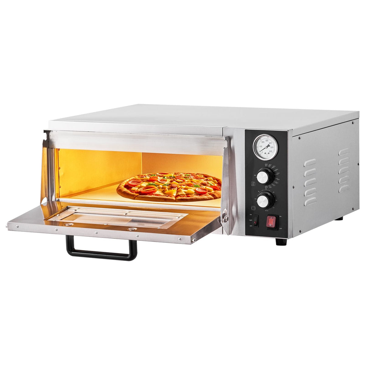 Electric Pizza Oven, 18-Inch Commercial Pizza Ovens, 842 Fahrenheit Max Temp, 1740W Large Pizza Oven Countertop with Temp & Time Control, Built in Thermometer Indoor Pizza Maker
