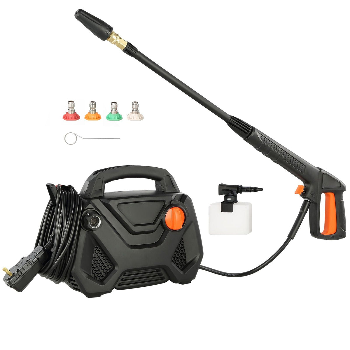 Electric Pressure Washer, 2150-PSI 1.85-GPM, Foam Cannon High-Pressure with 5 Different Nozzle, 20ft Hose/35ft Cord Lightweight Washer, Portable Cleans Cars/Fences/Patios/Furniture/Floor/Window