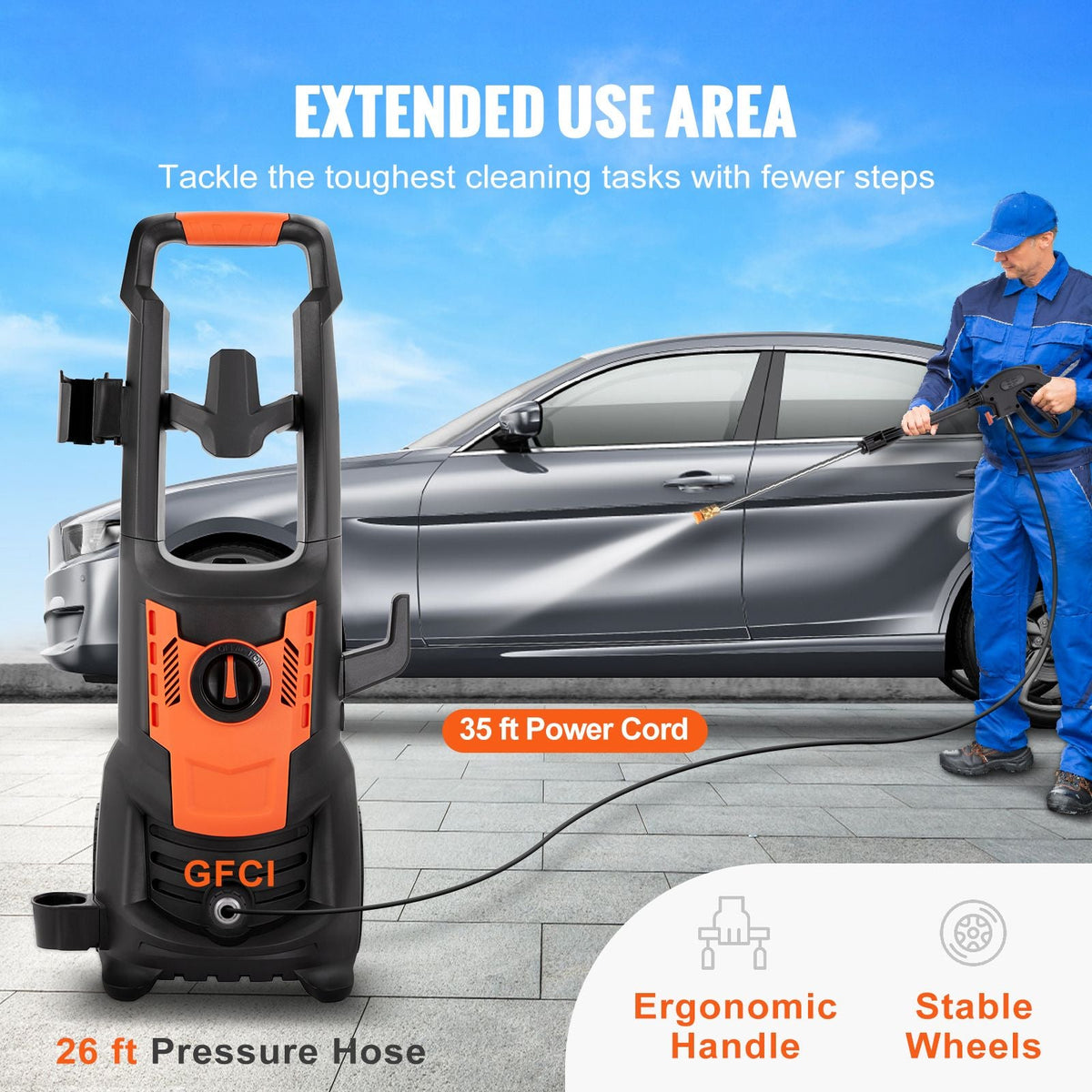 Electric Pressure Washer, 2150 PSI, Max. 1.8 GPM, 1800W Power Washer w/ 26 ft Hose, 4 Quick Connect Nozzles, Foam Cannon, Portable to Clean Patios, Cars, Fences, Driveways