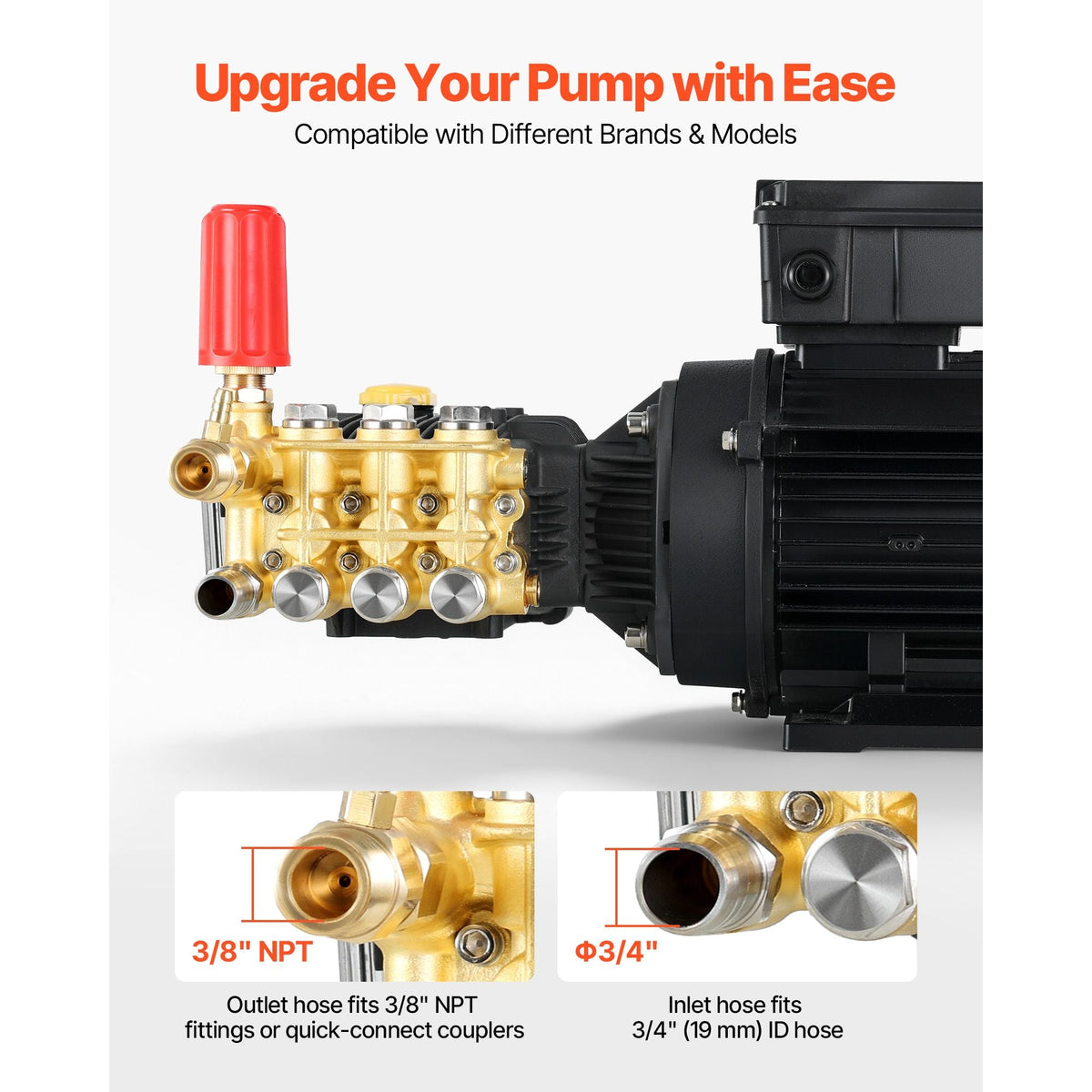 Electric Pressure Washer Pump Kit, 1220 PSI, 2.2 GPM, Triplex Power Washer Pump with 2 HP Motor 120 V, Includes Wall Mount Bracket, Spray Gun, Wand, Hose, 5 Nozzles, for Washing Cars, Gardens