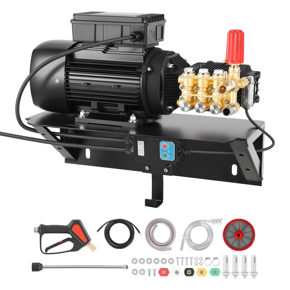 Electric Pressure Washer Pump Kit, 1220 PSI, 2.2 GPM, Triplex Power Washer Pump with 2 HP Motor 120 V, Includes Wall Mount Bracket, Spray Gun, Wand, Hose, 5 Nozzles, for Washing Cars, Gardens