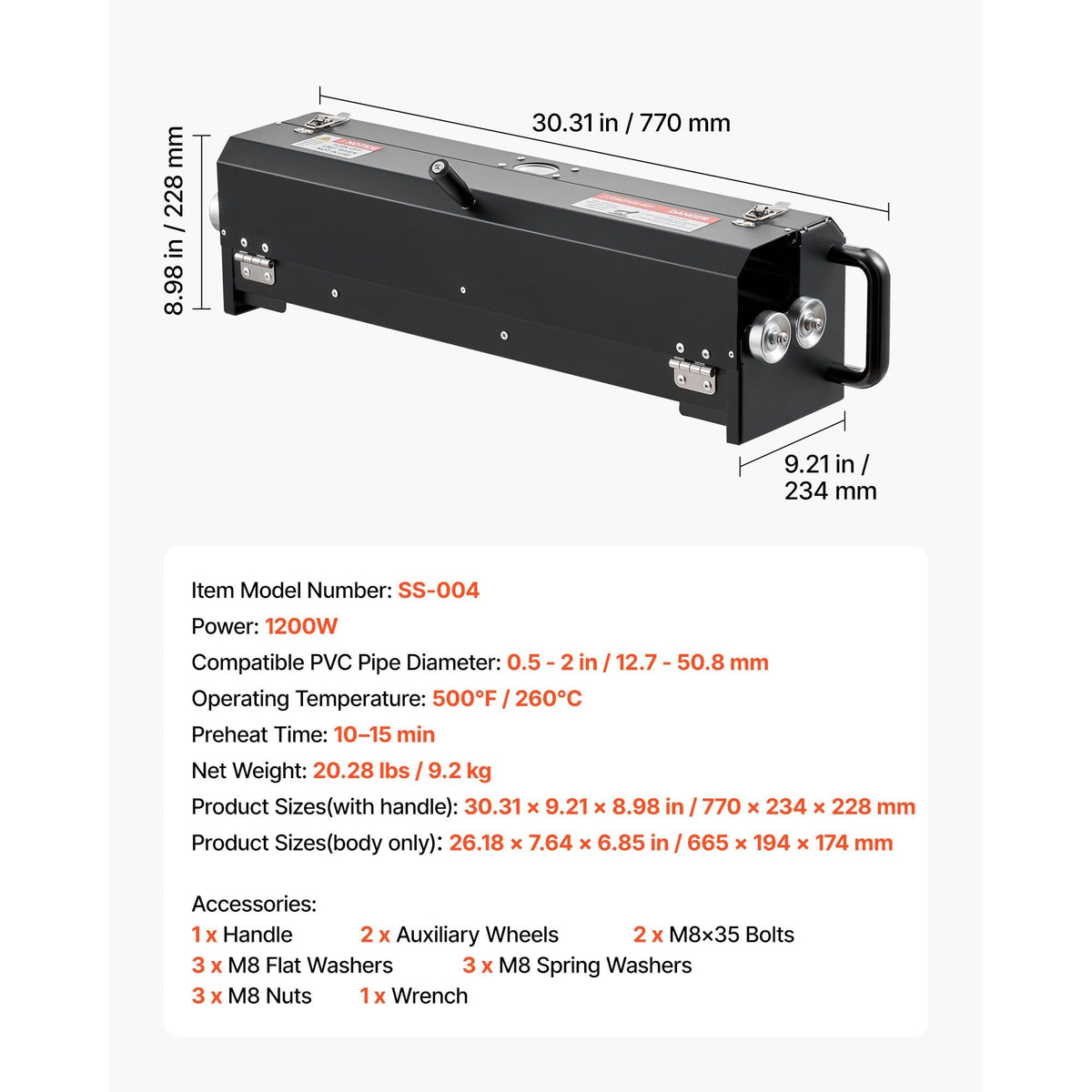 Electric PVC Conduit Heater, 1/2" to 2", 1200W Rapid and Even Heating, PVC Bender Heater Pipe Bending Tool with Carrying Handle, Easy to Use, for Construction Crews, DIY Enthusiasts, Workshop
