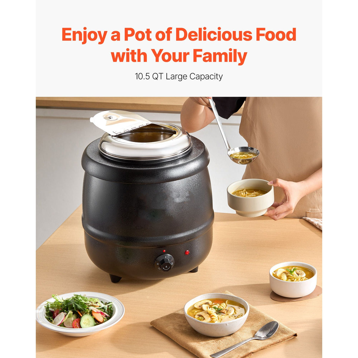 Electric Soup Warmer, 10QT Commercial Soup Kettle with 304 Stainless Steel Detachable Insert Pot, 95~176 Fahrenheit Adjustable Temperature, Soup Station for Restaurant and Big Family, Black