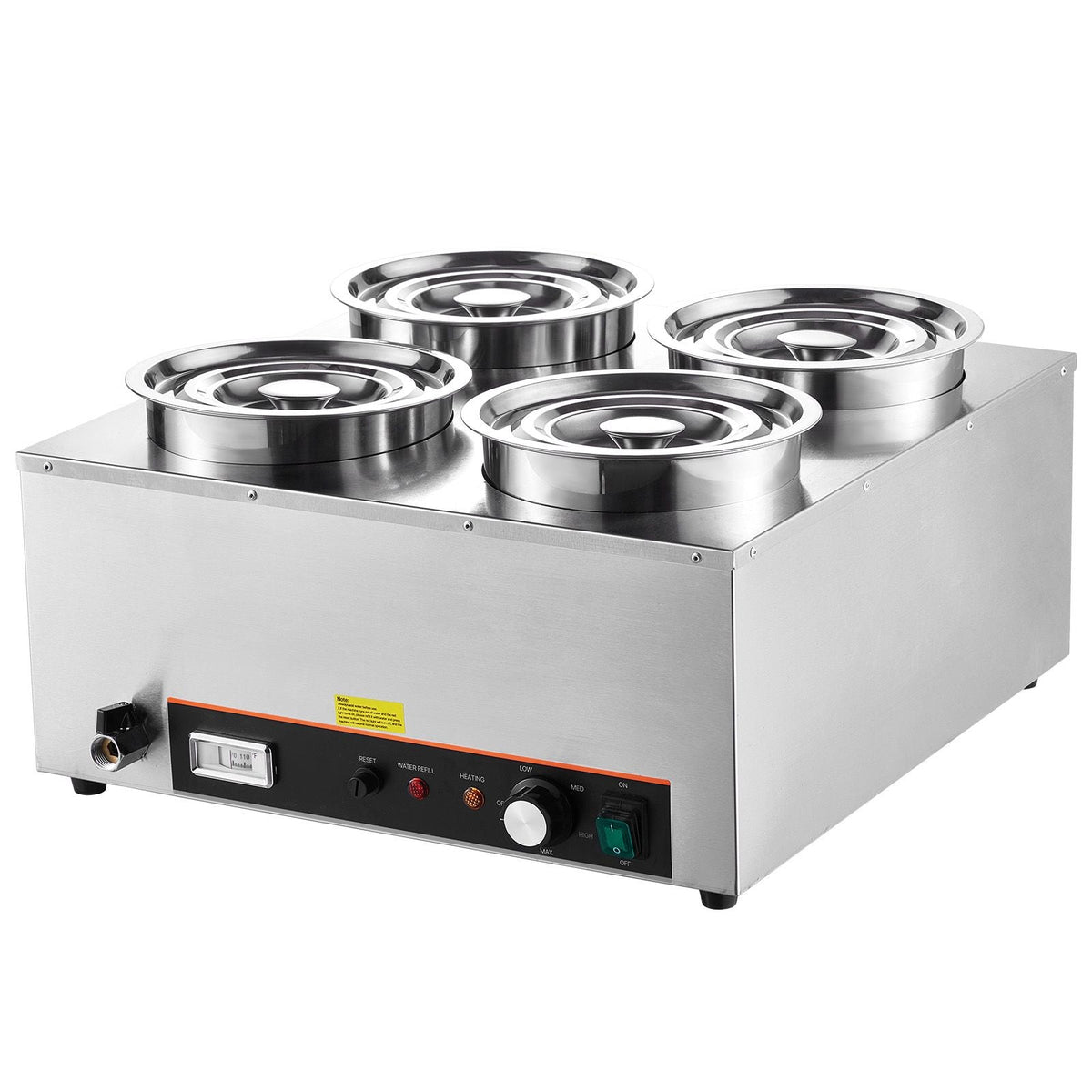 Electric Soup Warmer, Four 6.34QT Stainless Steel Round Pot with 86~185 Fahrenheit Adjustable Temp, 1500W Commercial Bain Marie with Anti-dry Burn and Reset Button, Soup Station for Buffet