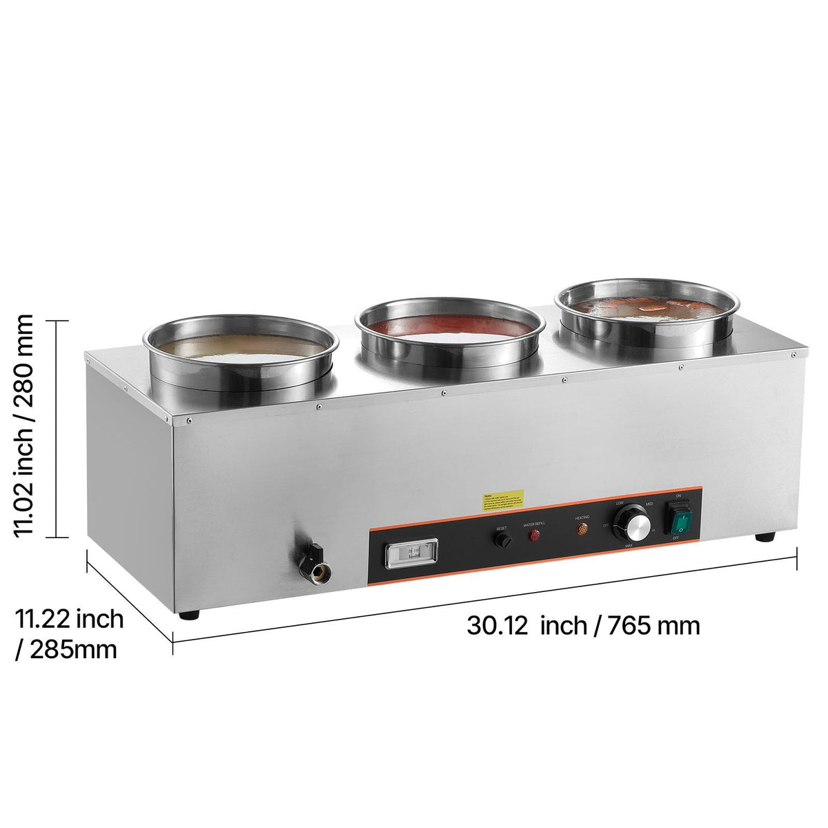 Electric Soup Warmer, Three 6.34QT Stainless Steel Round Pot with 86~185 Fahrenheit Adjustable Temp, 1500W Commercial Bain Marie with Anti-dry Burn and Reset Button, Soup Station for Buffet