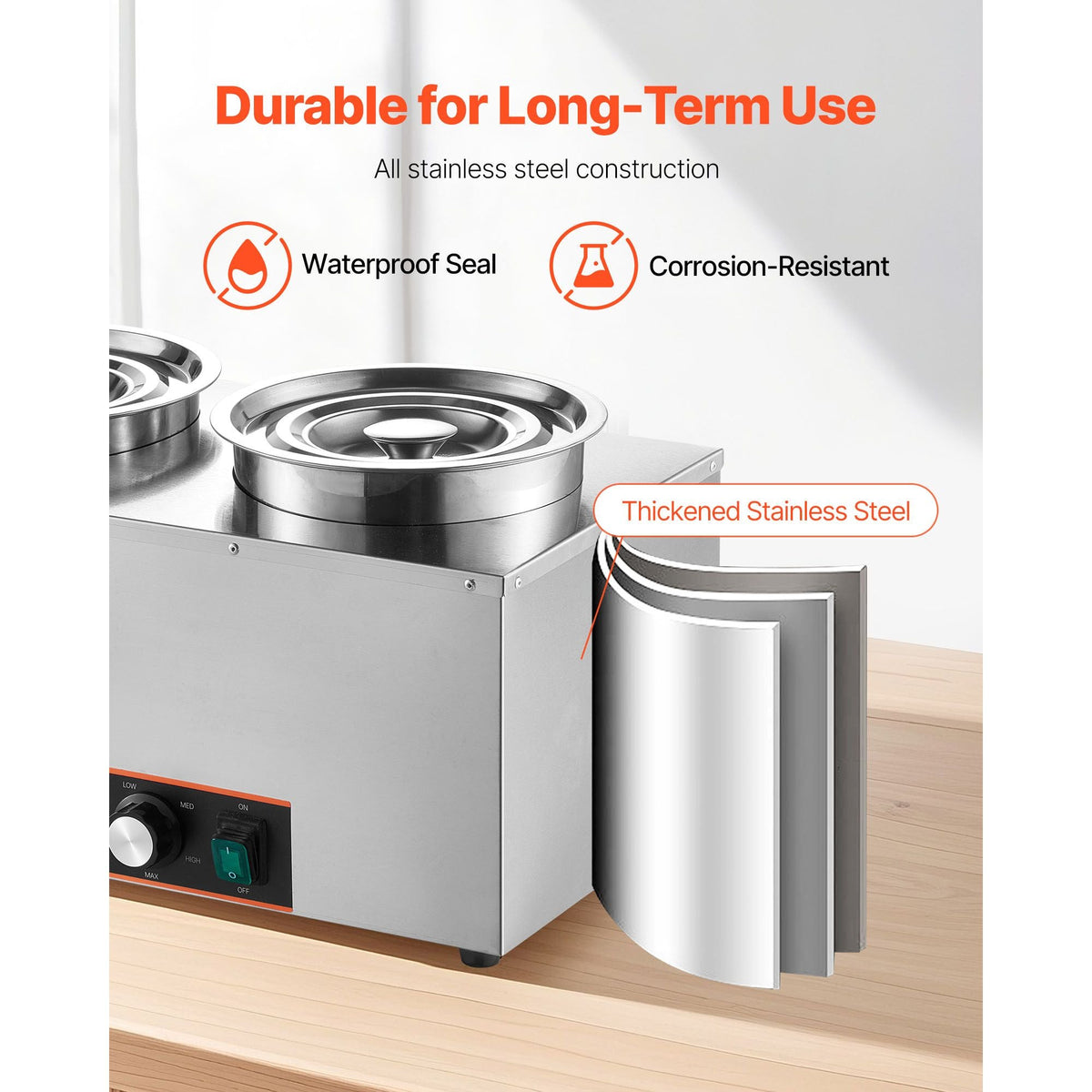 Electric Soup Warmer, Three 6.34QT Stainless Steel Round Pot with 86~185 Fahrenheit Adjustable Temp, 1500W Commercial Bain Marie with Anti-dry Burn and Reset Button, Soup Station for Buffet