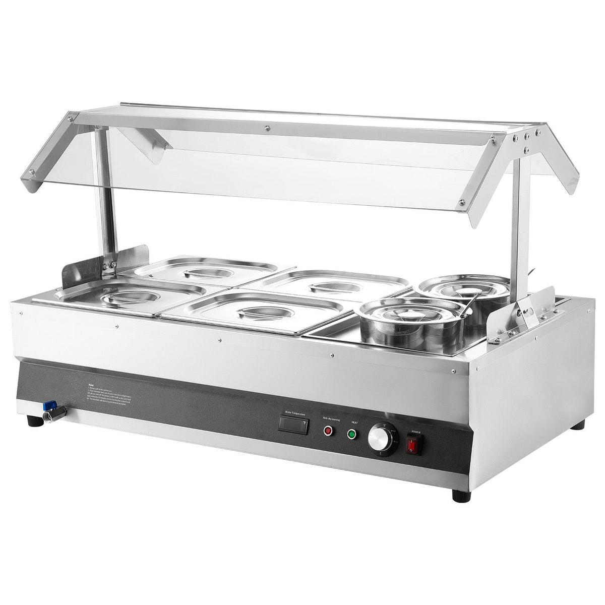 Electric Soup Warmer, Two 6.34QT Pots & Four 1/2 Pans, Stainless Steel Commercial Food Warmer with 86~185 Fahrenheit Adjustable Temp, 1500W Bain Marie with Cover, Soup Station