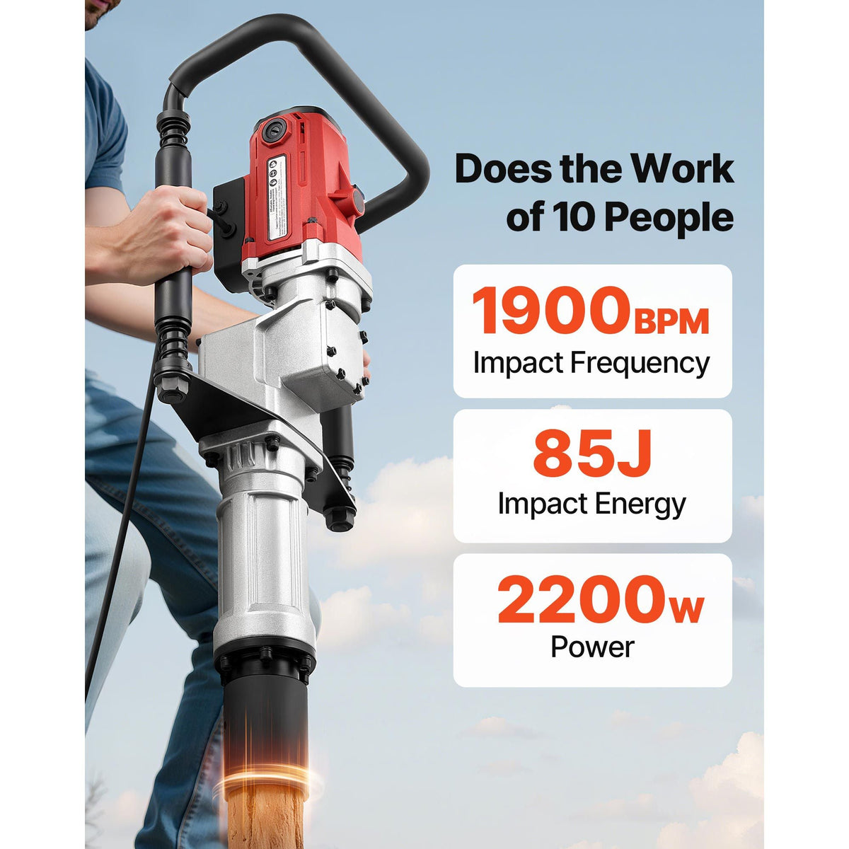 Electric T Post Driver, 2200W Handheld Post Pounder with 2.17 in/55mm, 2.76 in/70mm Sleeves, Powerful Pile Driver for Fence,Metal Fencing, Farm, Garden, Construction, Landscaping Projects